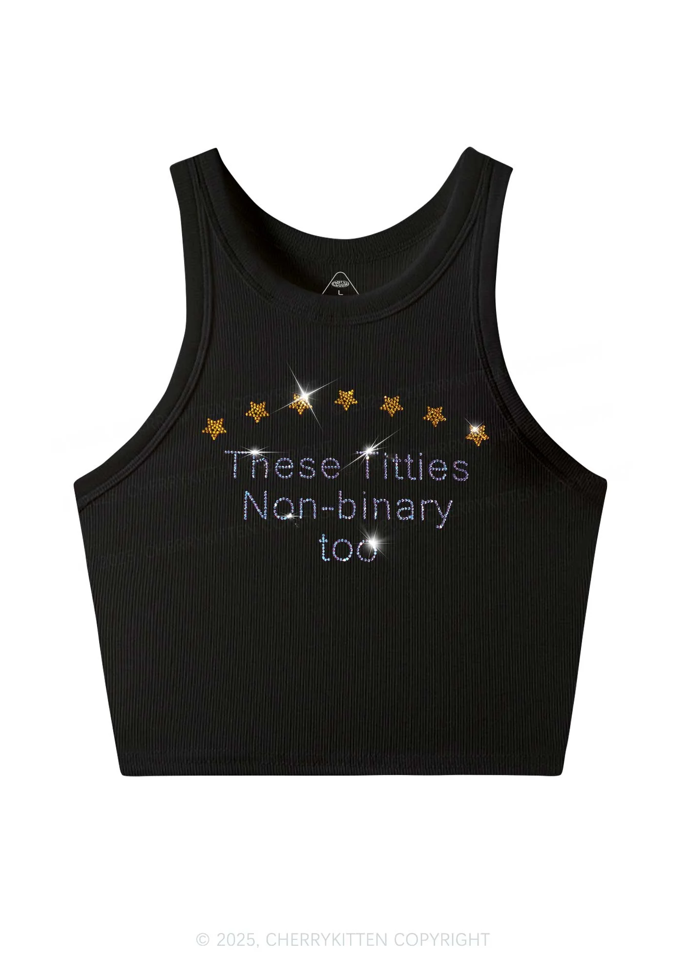 Rhinestone Txtties Nonbinary Too Y2K Crop Tank Top Cherrykitten - Image 3