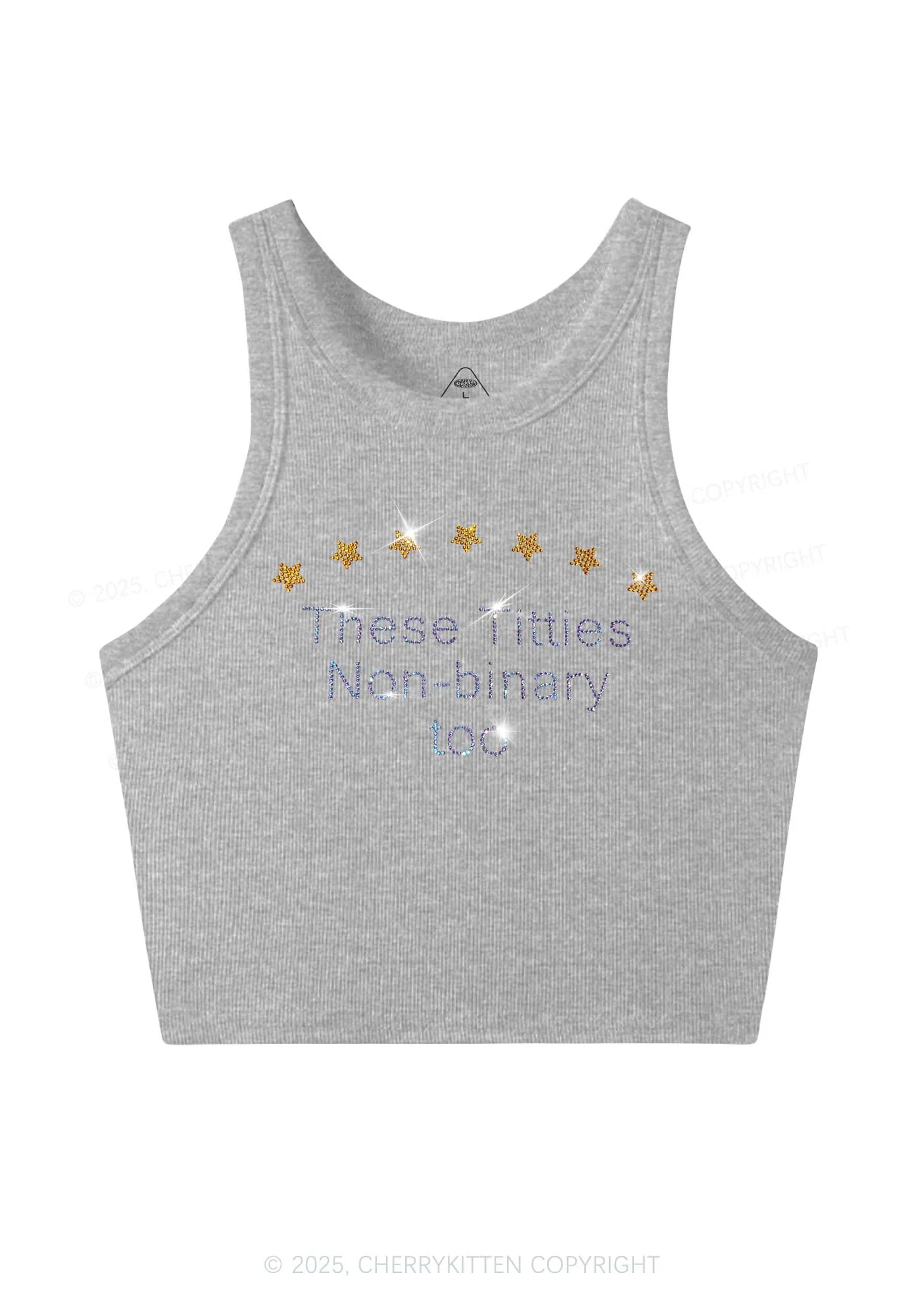Rhinestone Txtties Nonbinary Too Y2K Crop Tank Top Cherrykitten - Image 4