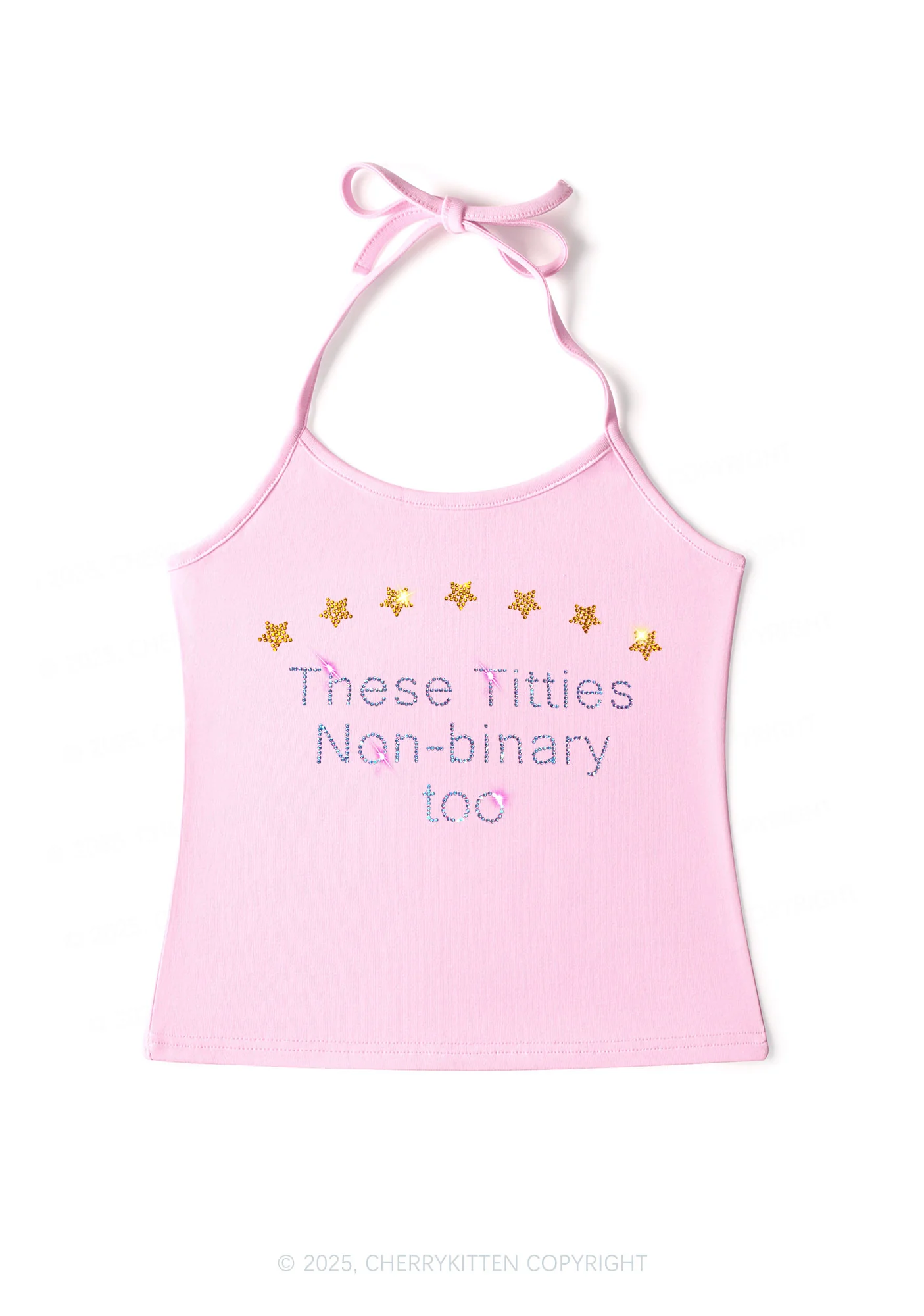 Rhinestone Txtties Nonbinary Too Y2K Halter Neck Cami Cherrykitten - Image 2