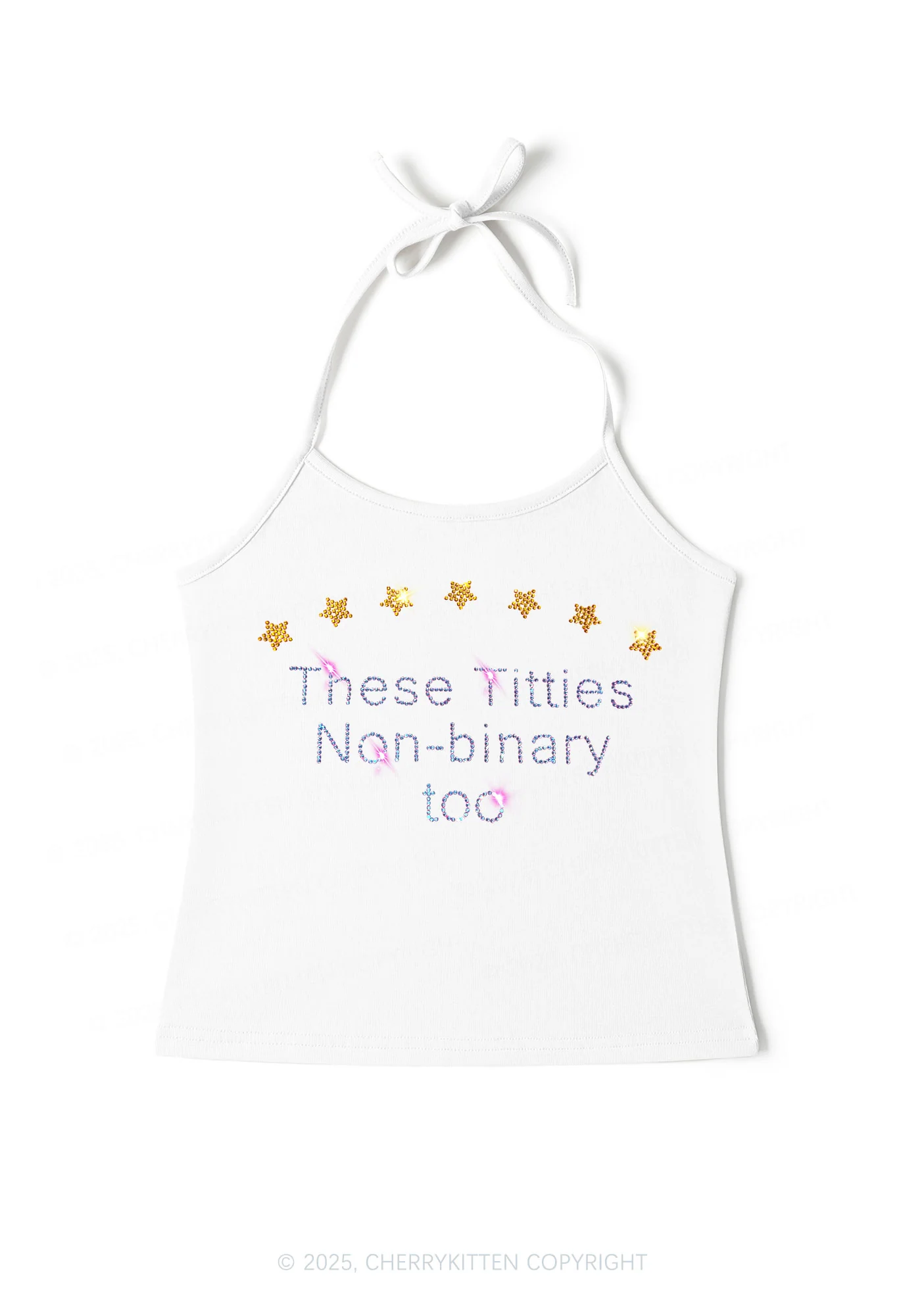 Rhinestone Txtties Nonbinary Too Y2K Halter Neck Cami Cherrykitten - Image 3