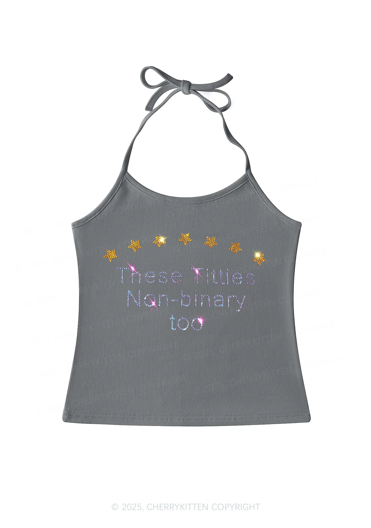 Rhinestone Txtties Nonbinary Too Y2K Halter Neck Cami Cherrykitten - Image 6