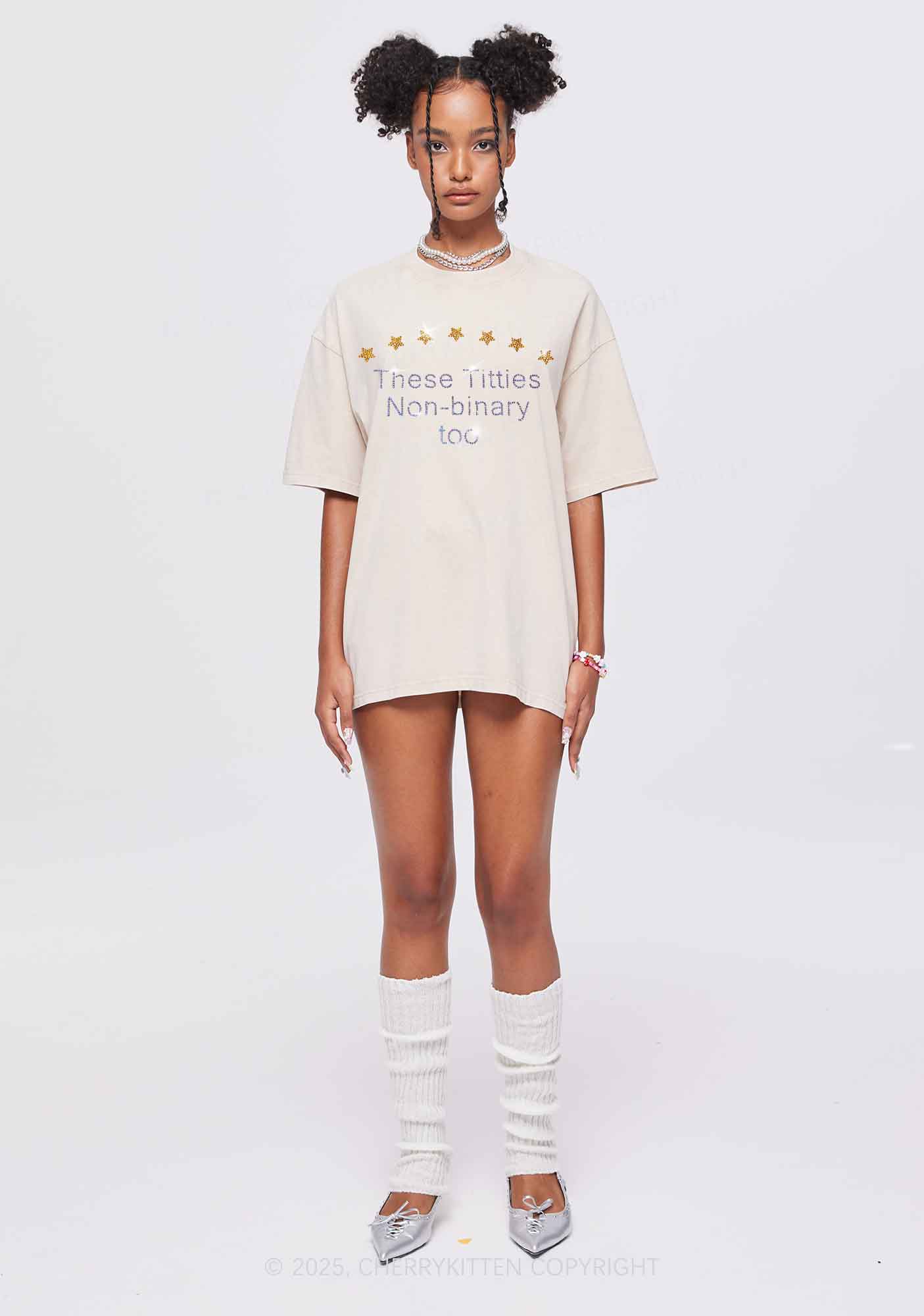 Rhinestone Txtties Nonbinary Too Y2K Shirts Washed Tee Cherrykitten - Image 2