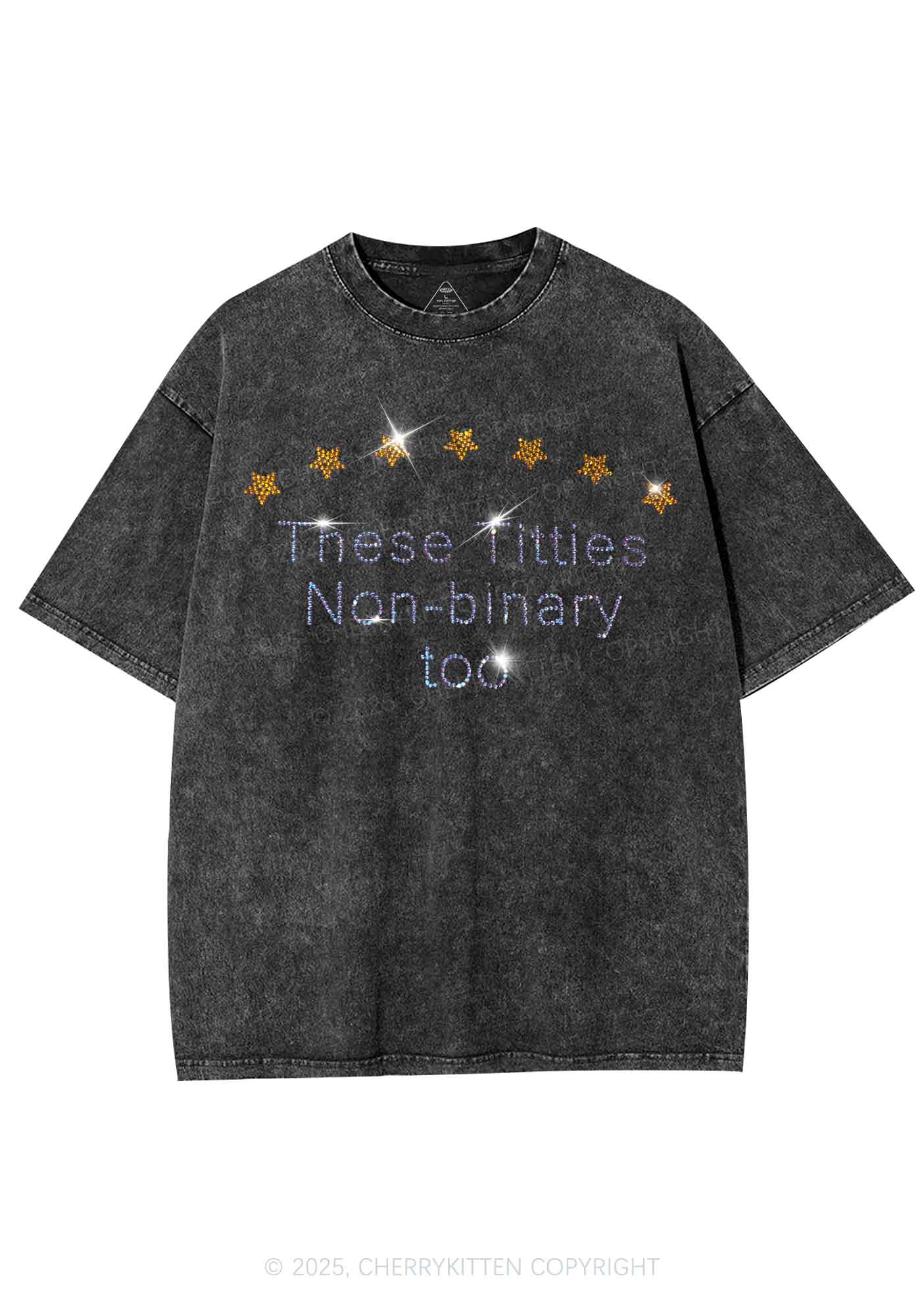 Rhinestone Txtties Nonbinary Too Y2K Shirts Washed Tee Cherrykitten - Image 3
