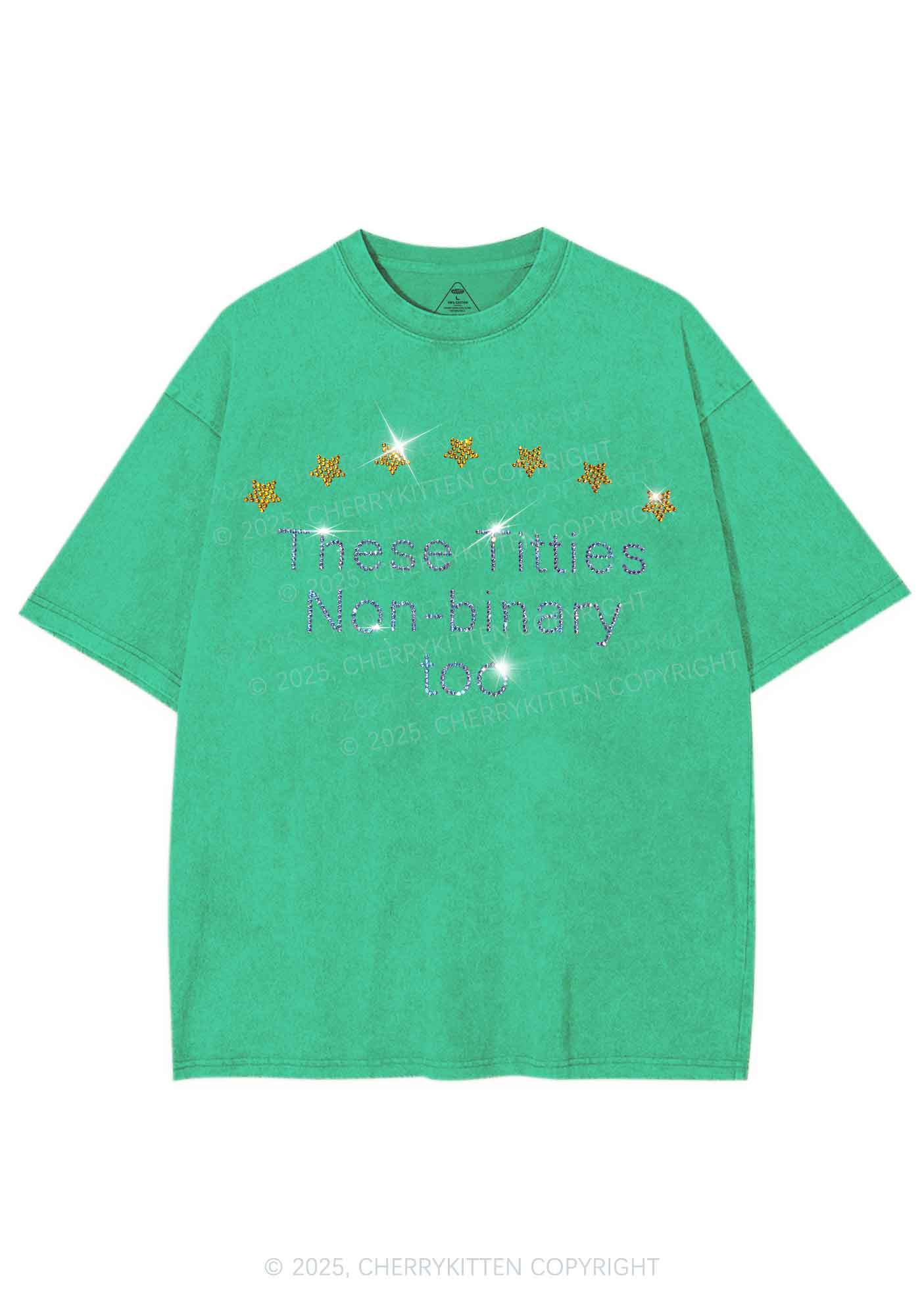 Rhinestone Txtties Nonbinary Too Y2K Shirts Washed Tee Cherrykitten - Image 5