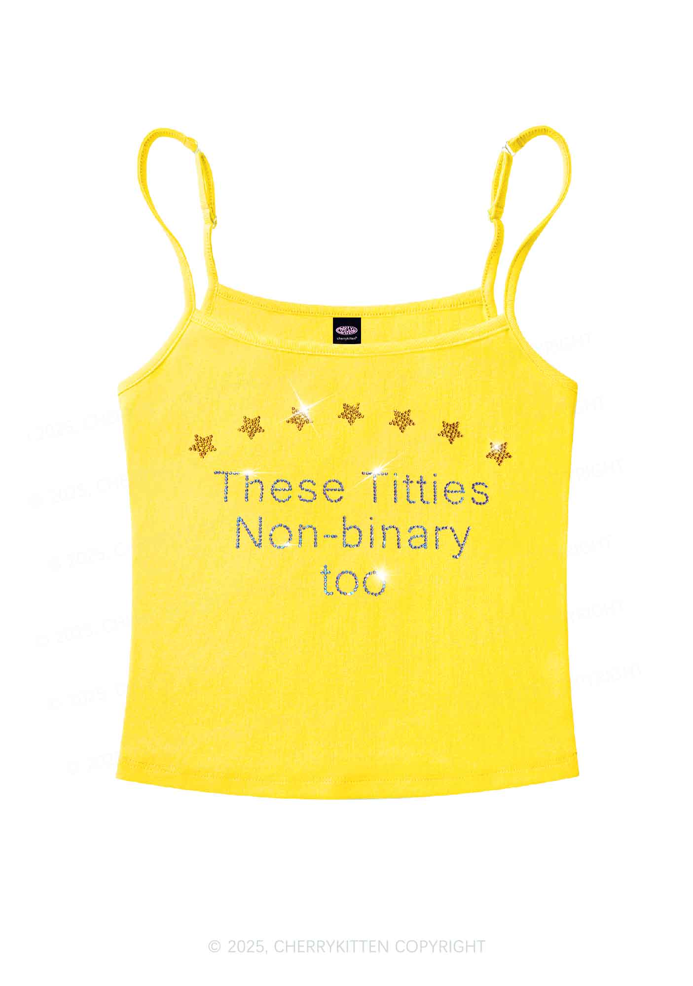 Rhinestone Txtties Nonbinary Too Y2K Spaghetti Strap Cami Cherrykitten - Image 6
