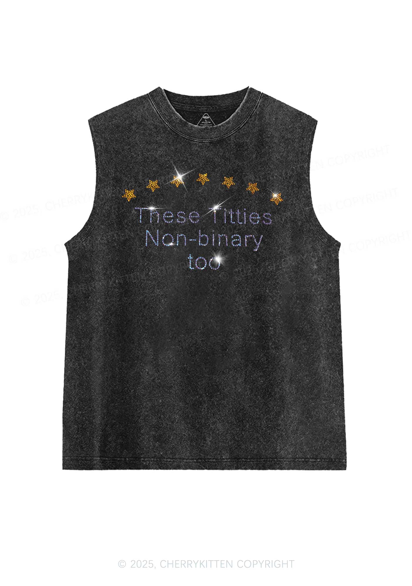 Rhinestone Txtties Nonbinary Too Y2K Washed Muscle Tank Cherrykitten - Image 3