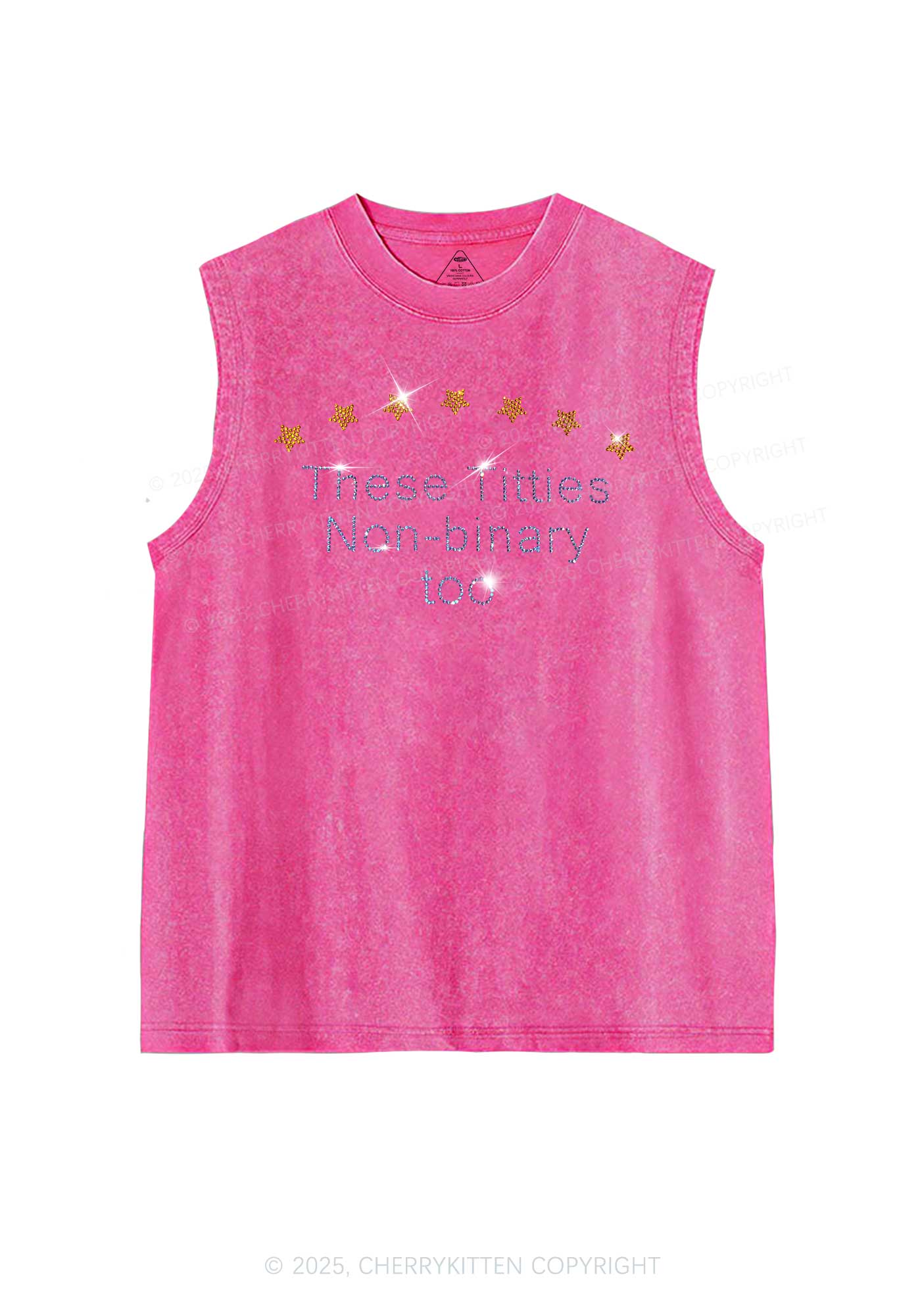 Rhinestone Txtties Nonbinary Too Y2K Washed Muscle Tank Cherrykitten - Image 4