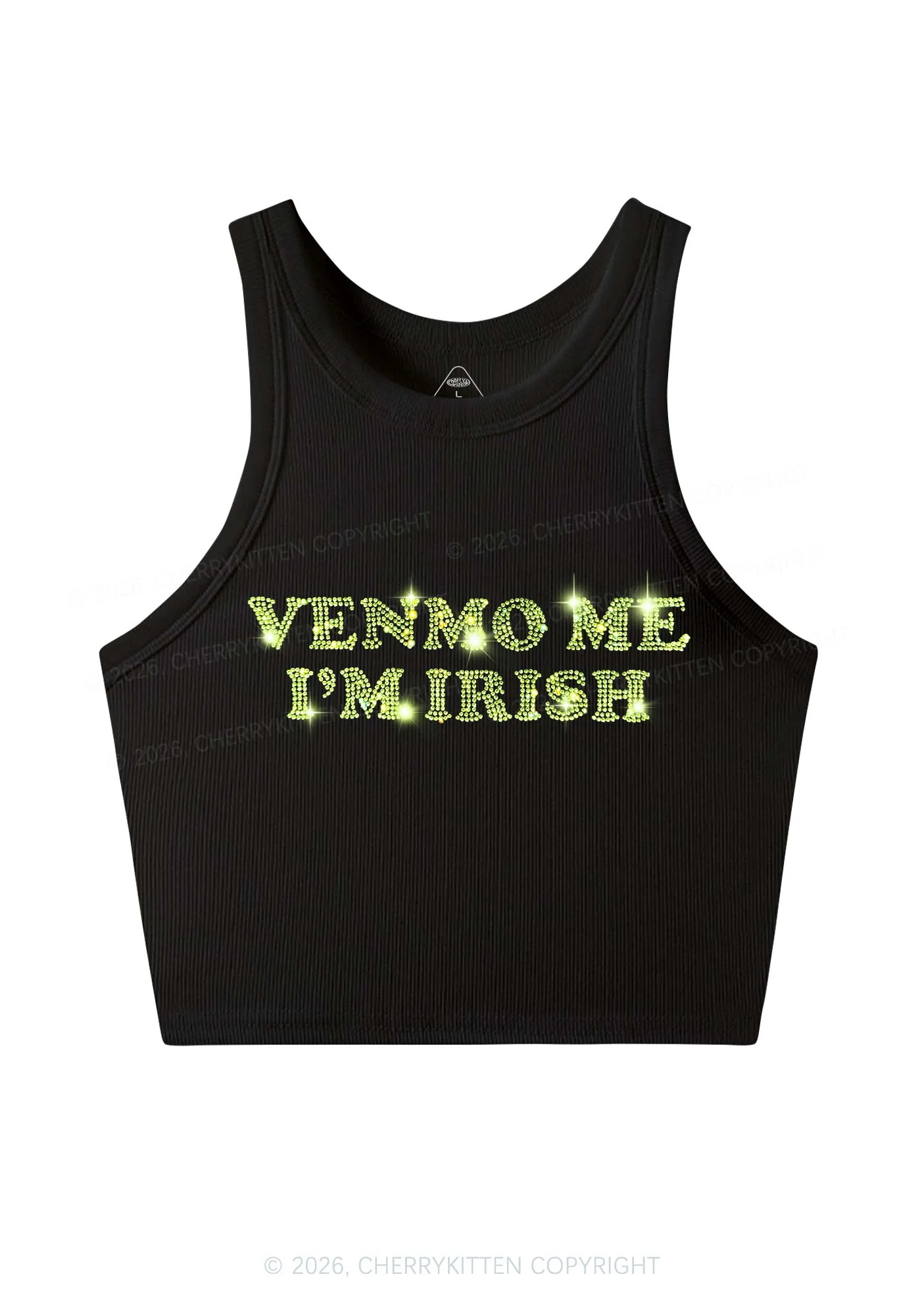 Rhinestone Venmo Me Im Irish St Patricks Y2K Crop Tank Top Cherrykitten - Image 3