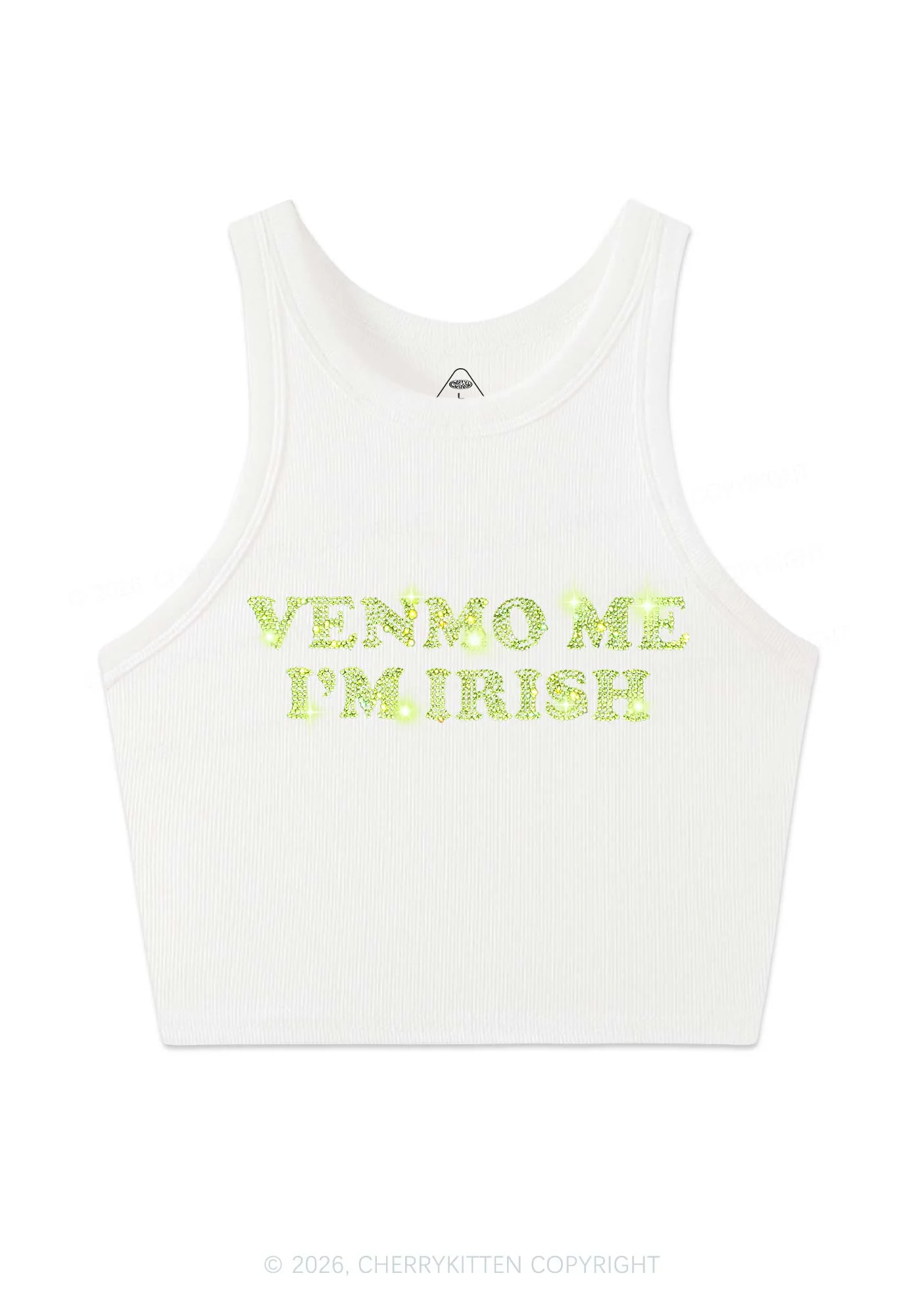 Rhinestone Venmo Me Im Irish St Patricks Y2K Crop Tank Top Cherrykitten - Image 4