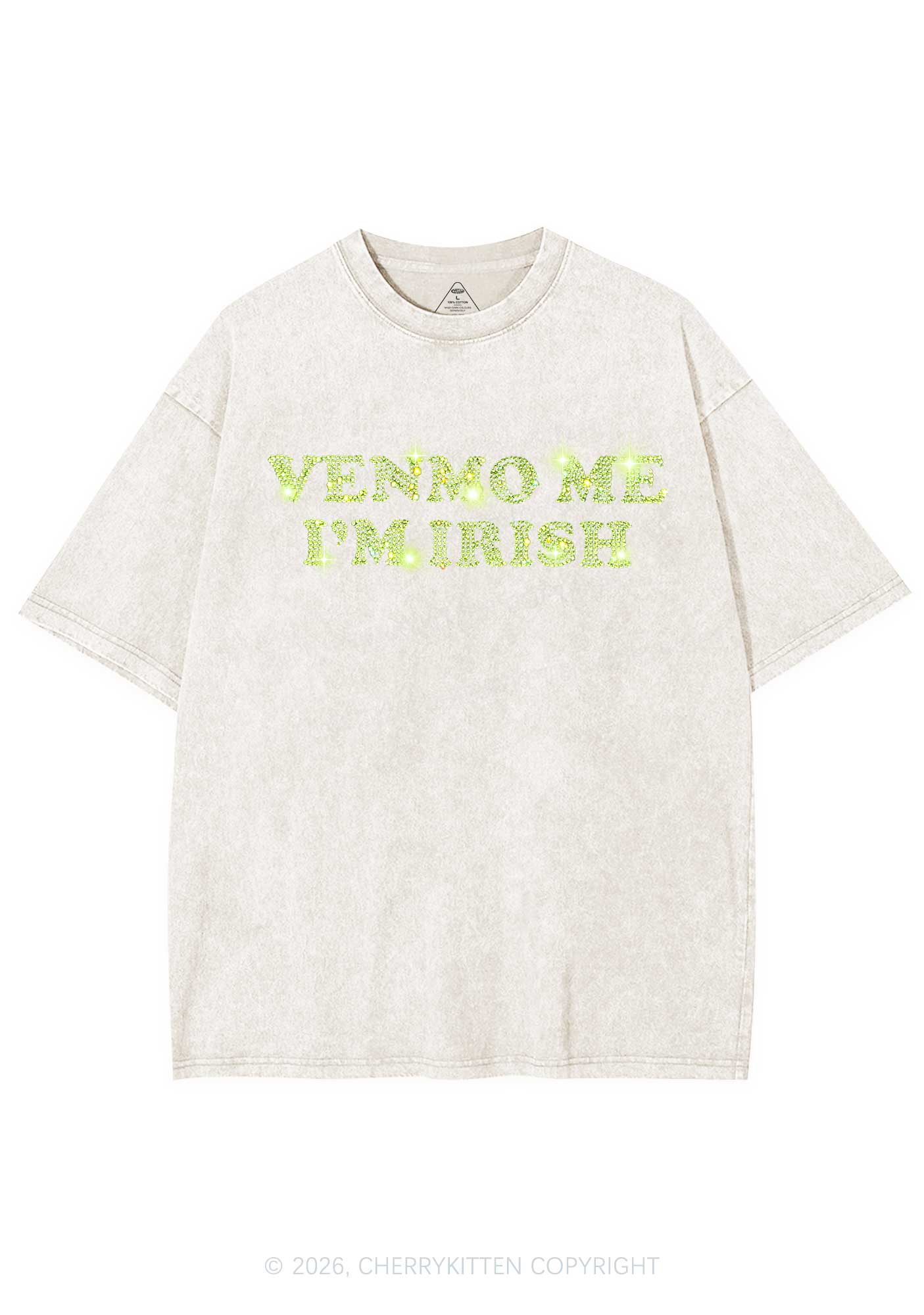 Rhinestone Venmo Me Im Irish St Patricks Y2K Shirts Washed Tee Cherrykitten - Image 4
