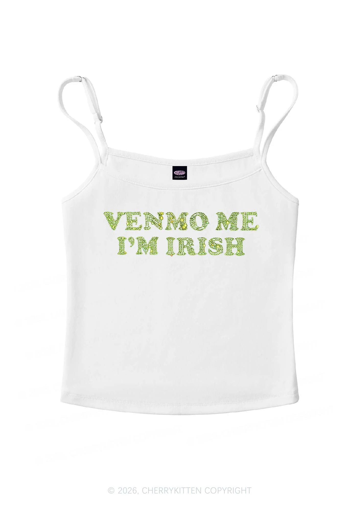 Rhinestone Venmo Me Im Irish St Patricks Y2K Spaghetti Strap Cami Cherrykitten - Image 3
