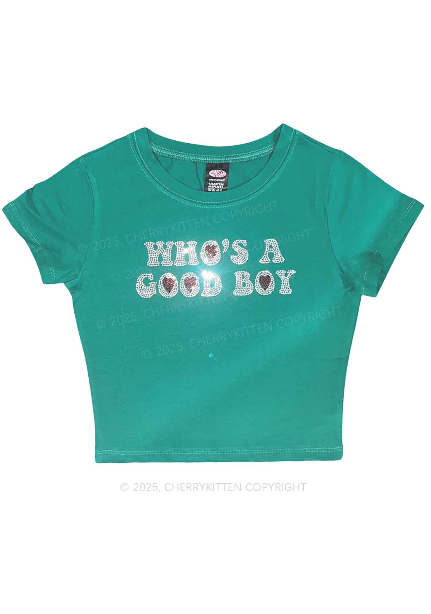 Rhinestone Whos A Good Boy Y2K Baby Tee Cherrykitten - Image 2