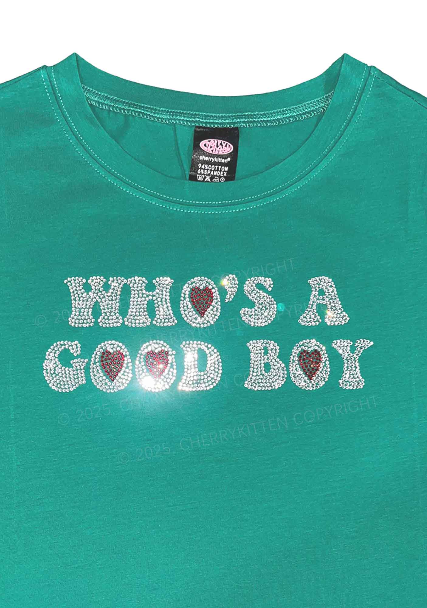 Rhinestone Whos A Good Boy Y2K Baby Tee Cherrykitten - Image 3
