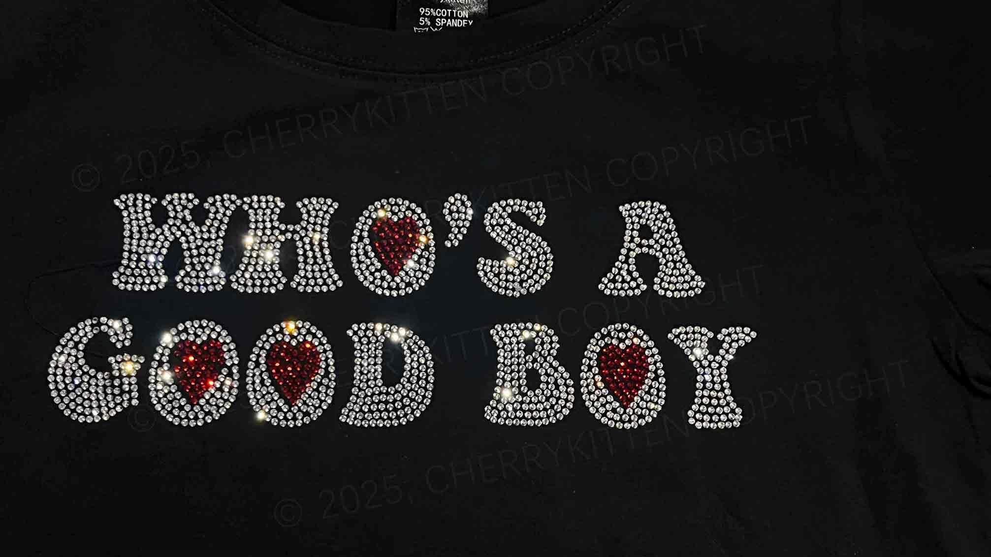 Rhinestone Whos A Good Boy Y2K Baby Tee Cherrykitten - Image 5