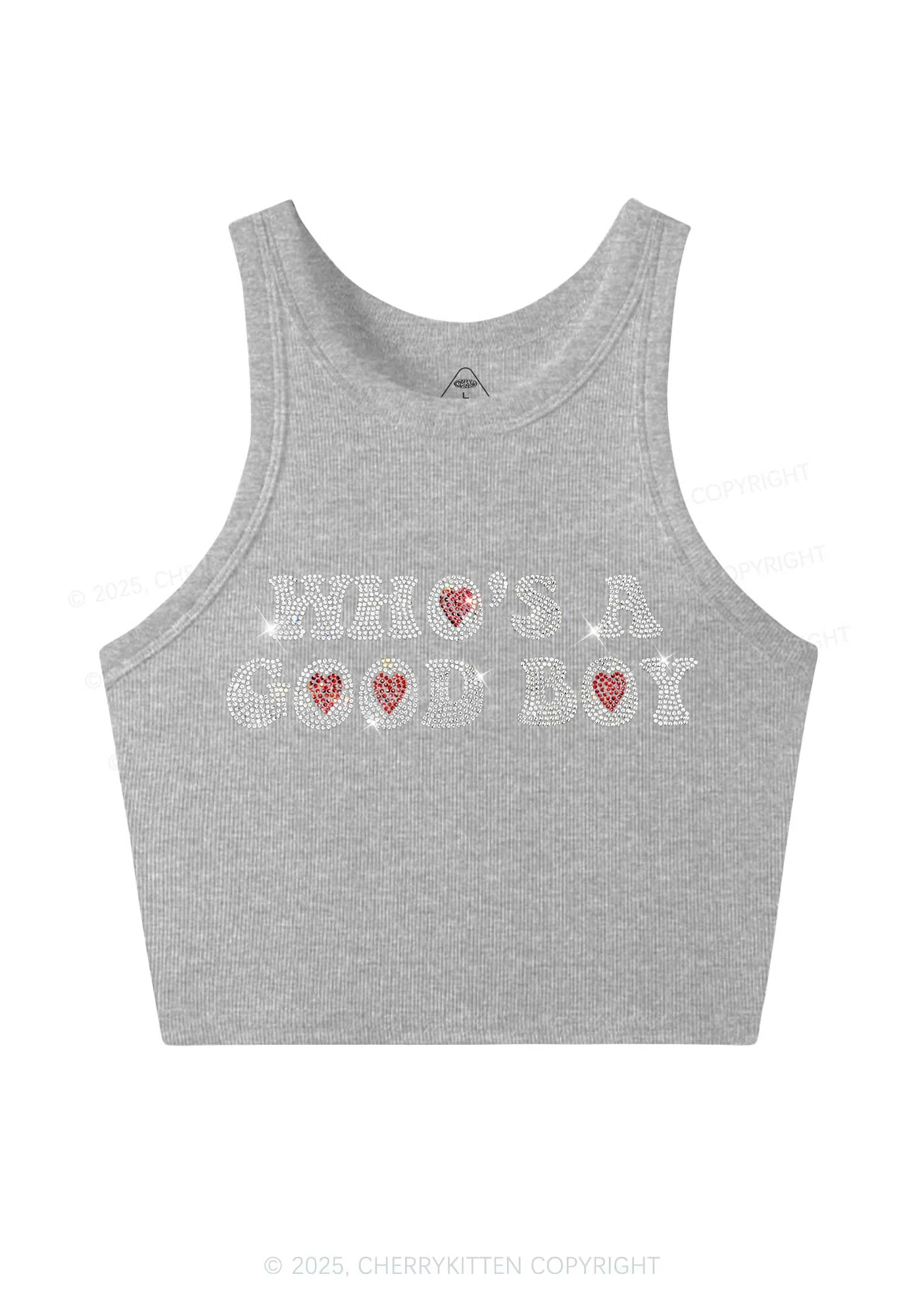 Rhinestone Whos A Good Boy Y2K Crop Tank Top Cherrykitten - Image 4