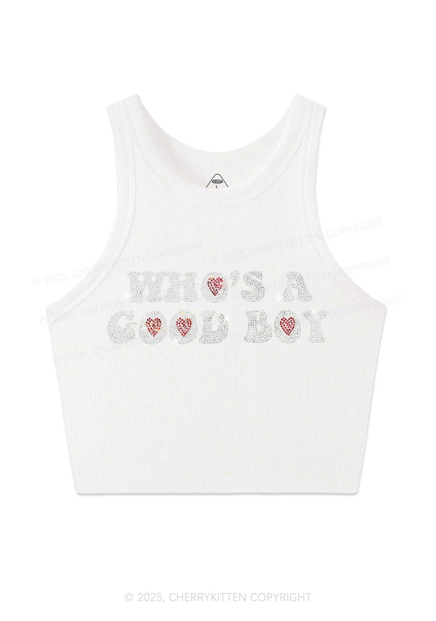 Rhinestone Whos A Good Boy Y2K Crop Tank Top Cherrykitten - Image 5