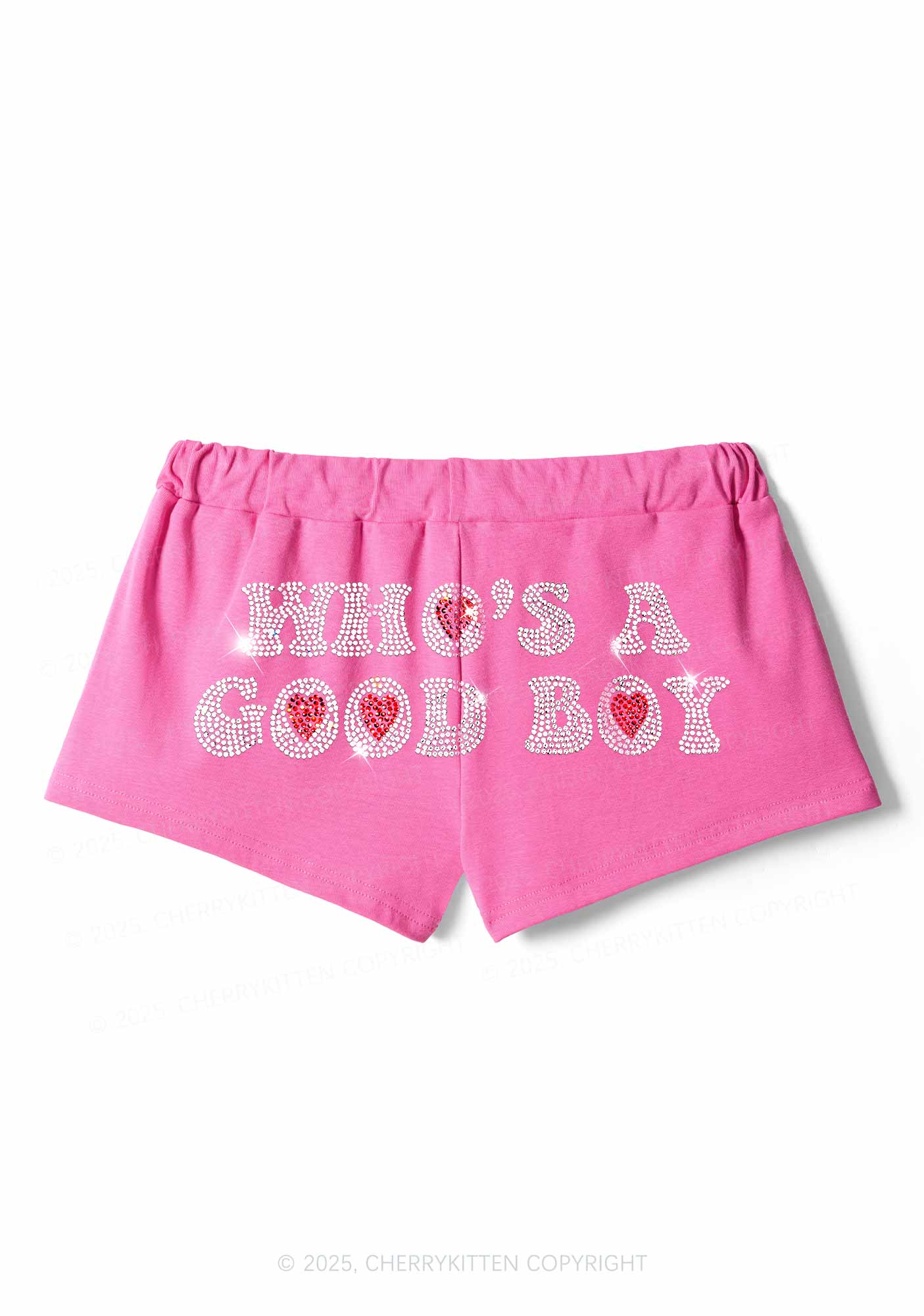 Rhinestone Whos A Good Boy Y2K Drawstring Mini Shorts Cherrykitten - Image 3