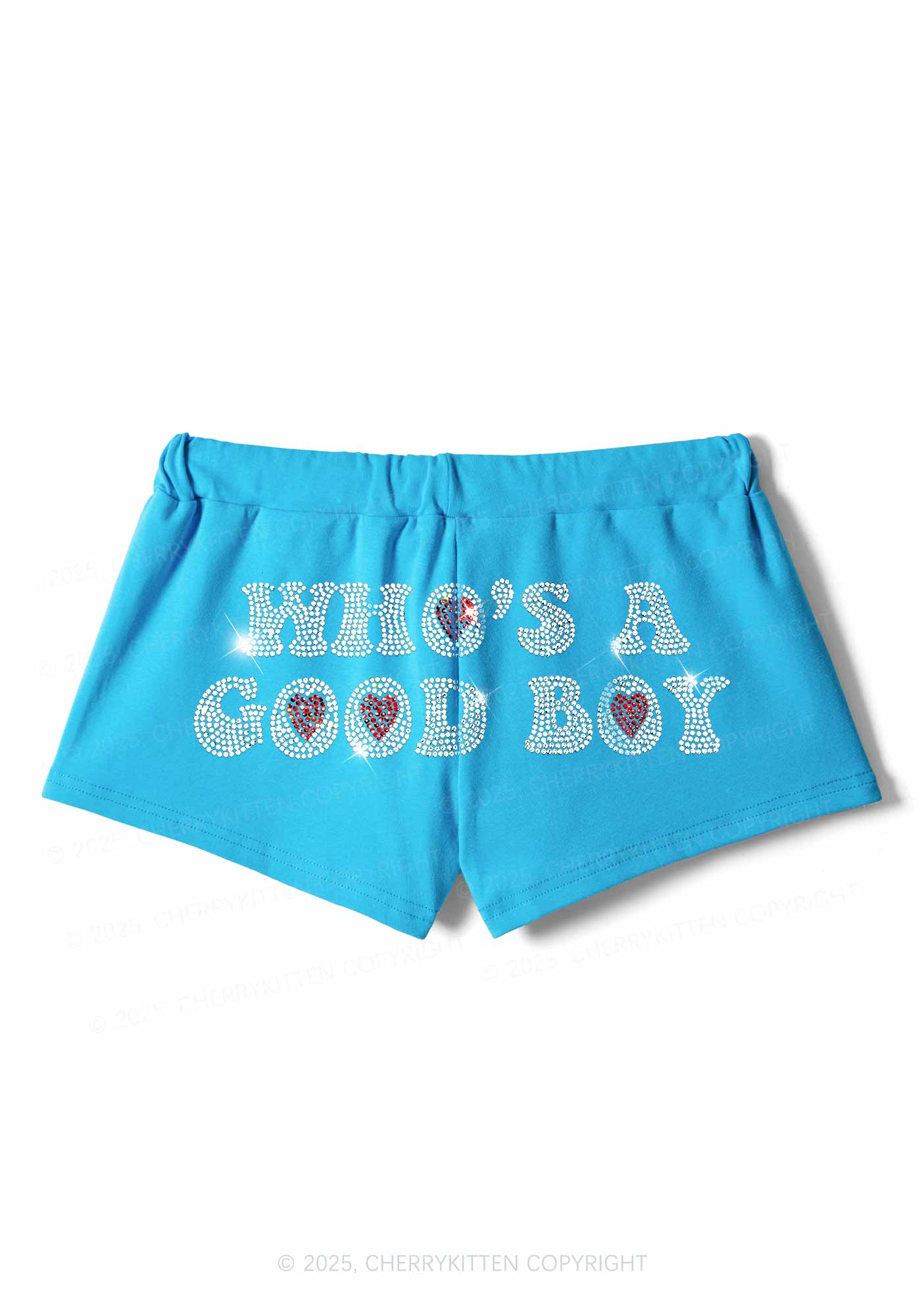 Rhinestone Whos A Good Boy Y2K Drawstring Mini Shorts Cherrykitten - Image 4