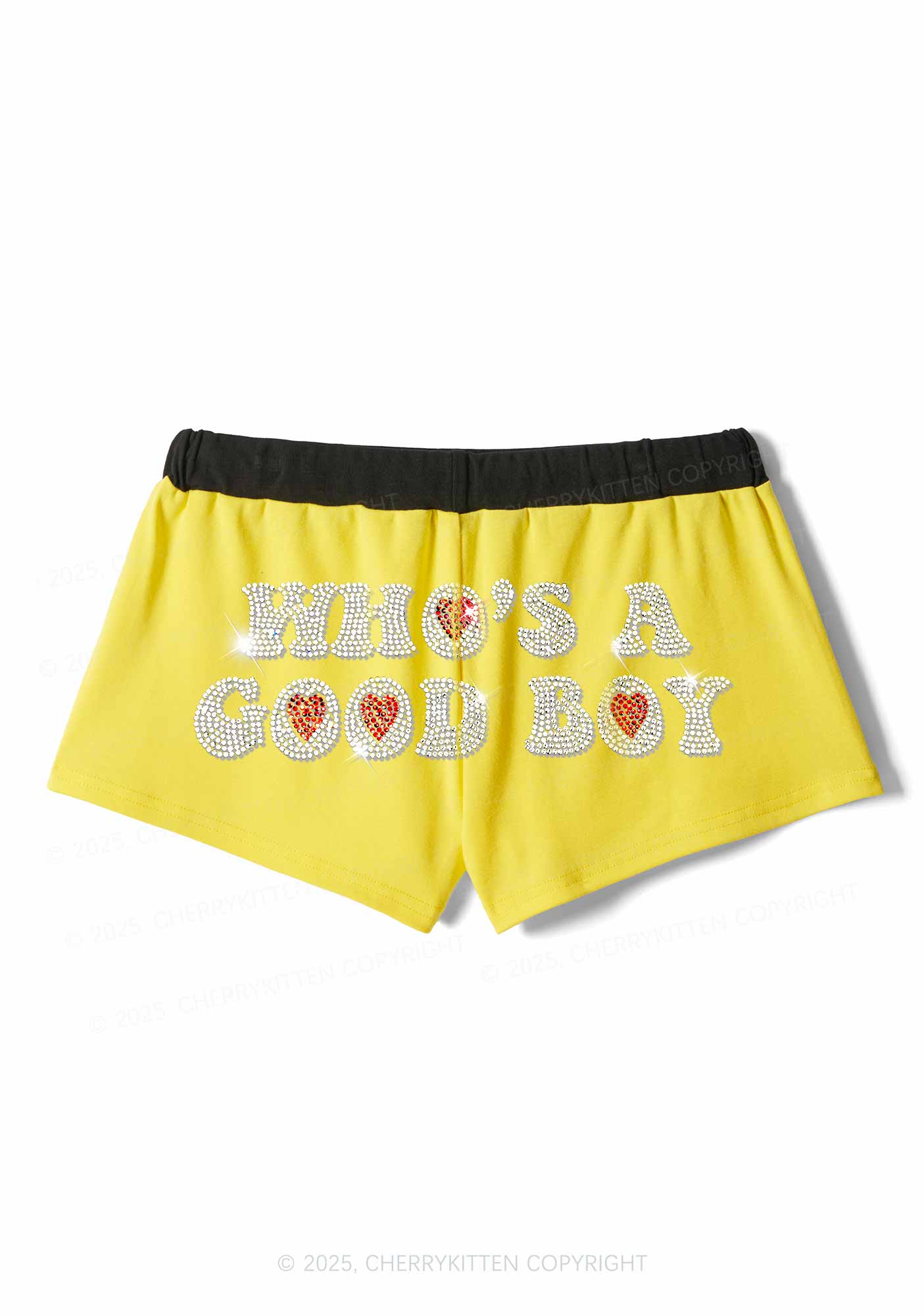 Rhinestone Whos A Good Boy Y2K Drawstring Mini Shorts Cherrykitten - Image 5