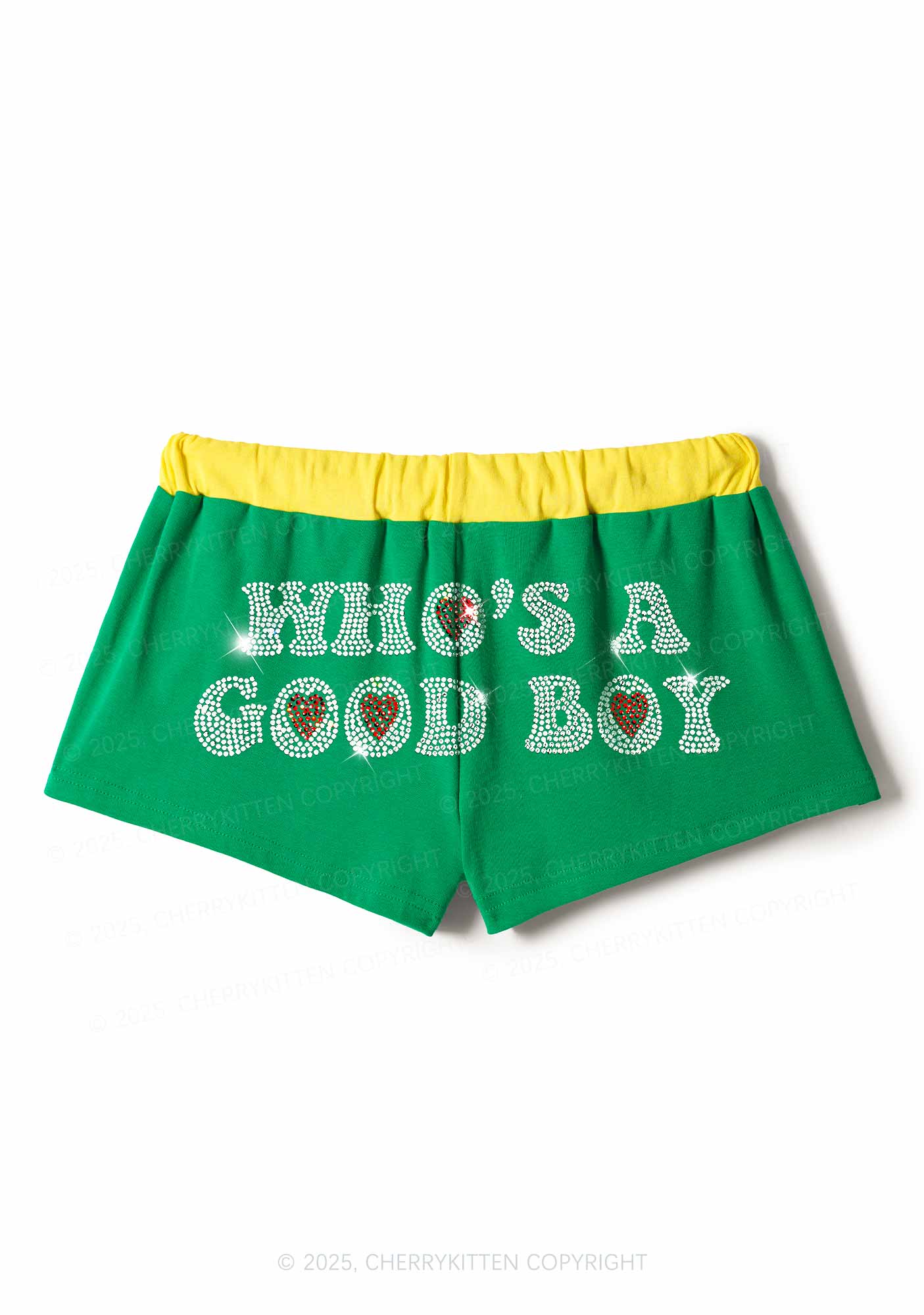 Rhinestone Whos A Good Boy Y2K Drawstring Mini Shorts Cherrykitten - Image 6