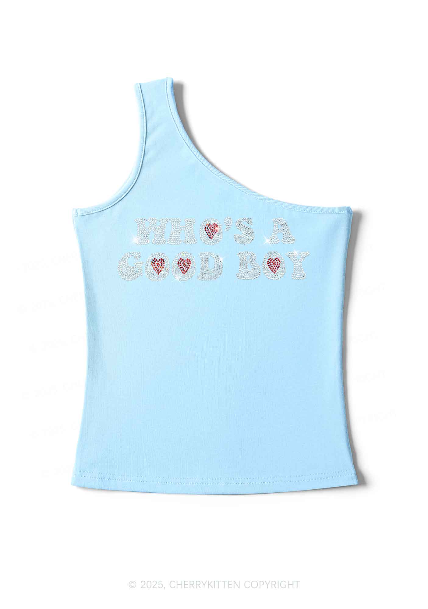 Rhinestone Whos A Good Boy Y2K One Shoulder Tank Top Cherrykitten - Image 4