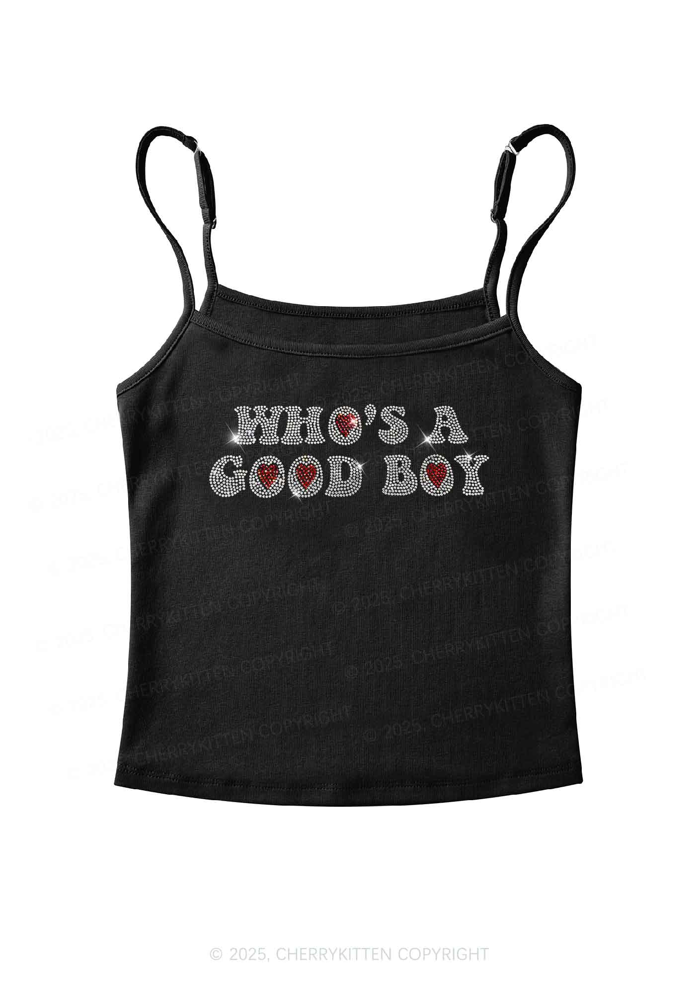 Rhinestone Whos A Good Boy Y2K Spaghetti Strap Cami Cherrykitten - Image 3