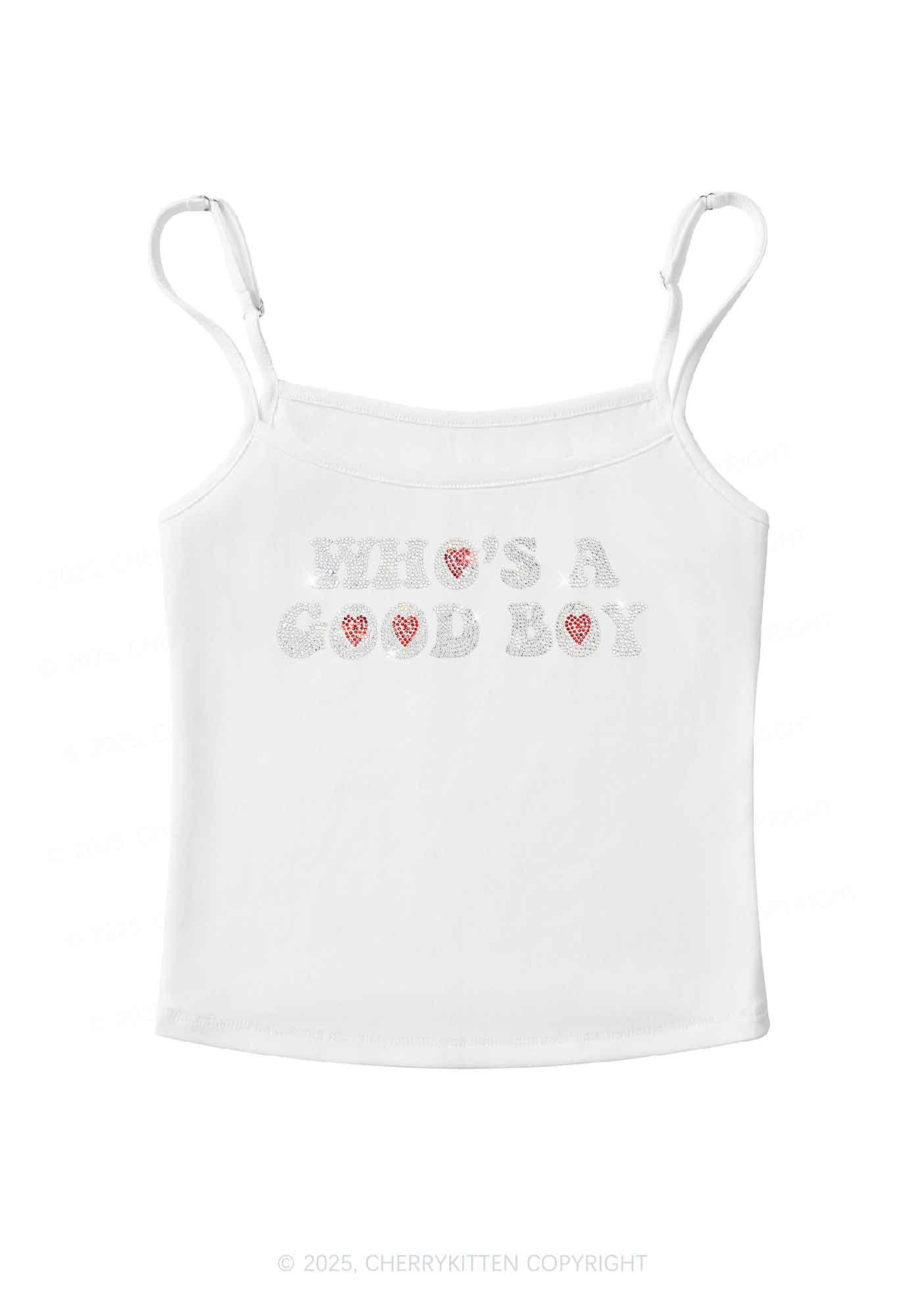 Rhinestone Whos A Good Boy Y2K Spaghetti Strap Cami Cherrykitten - Image 4