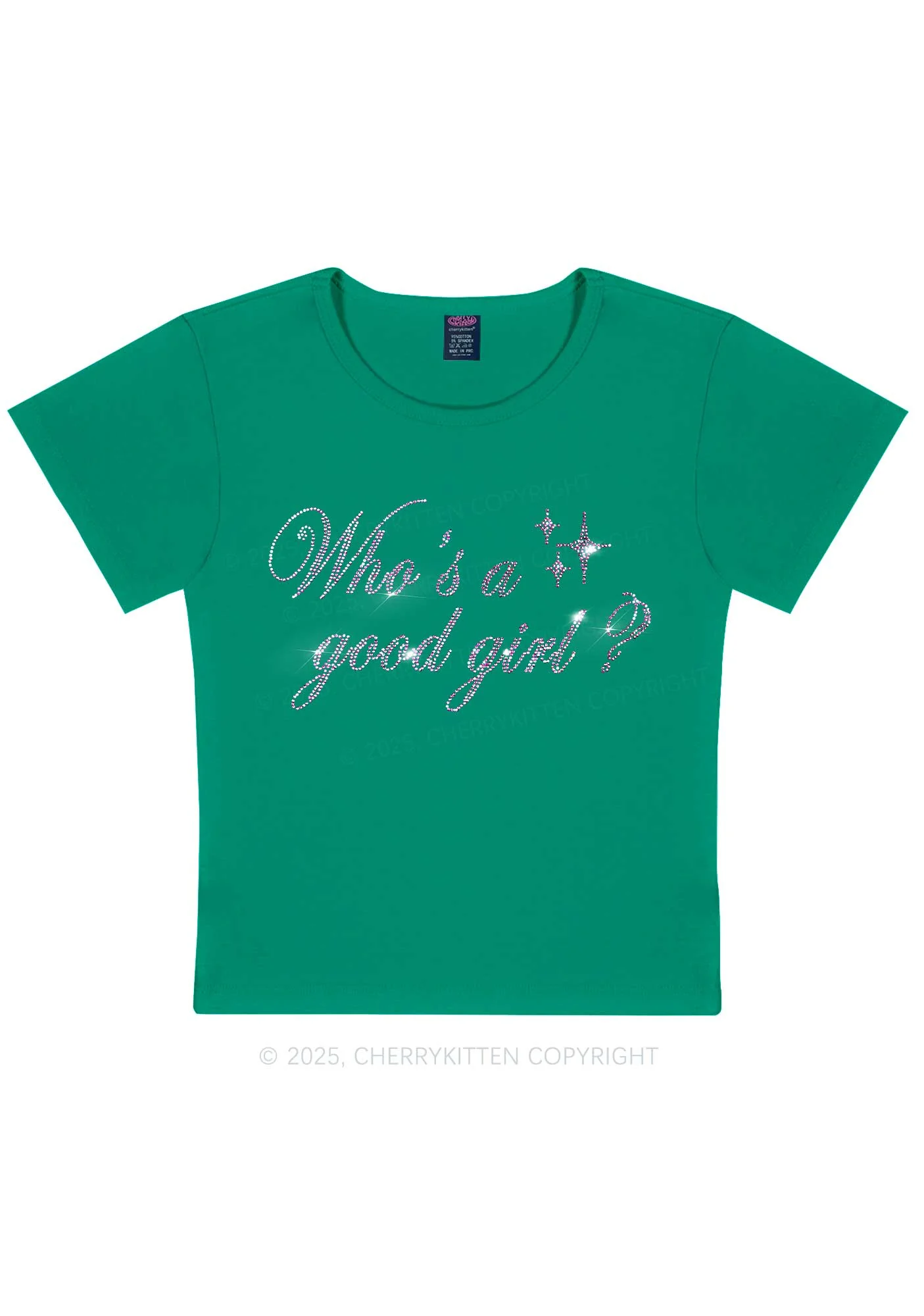 Rhinestone Whos A Good Girl Y2K Baby Tee Cherrykitten - Image 10