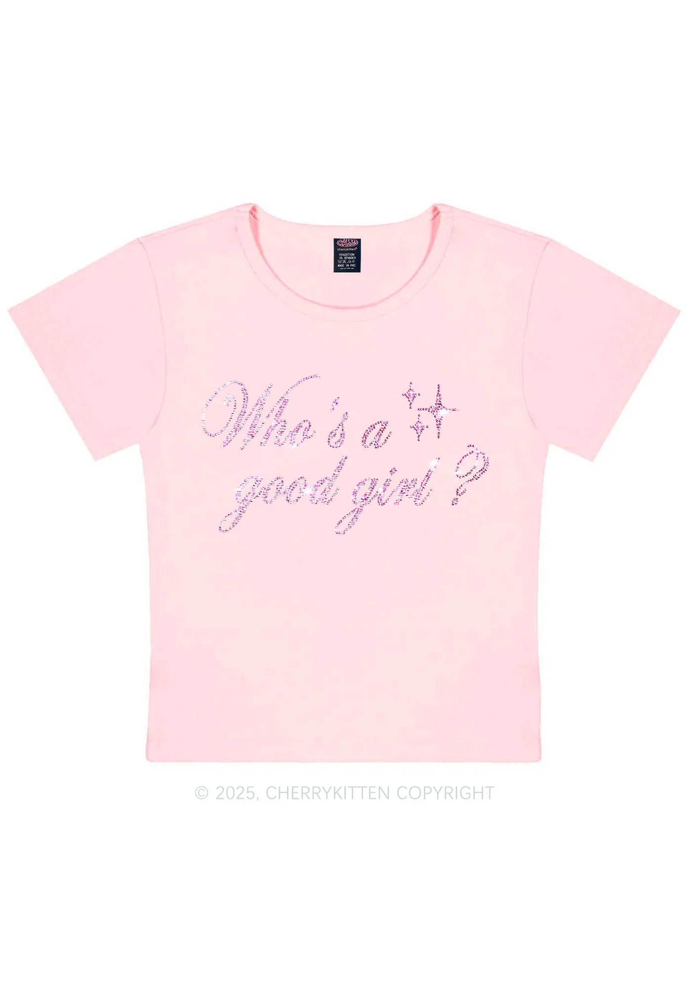 Rhinestone Whos A Good Girl Y2K Baby Tee Cherrykitten - Image 11