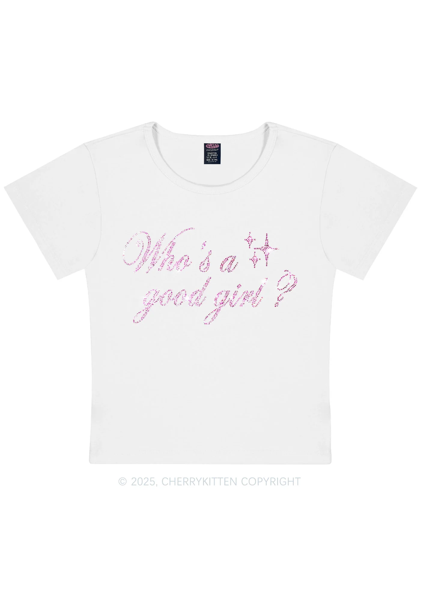 Rhinestone Whos A Good Girl Y2K Baby Tee Cherrykitten - Image 4