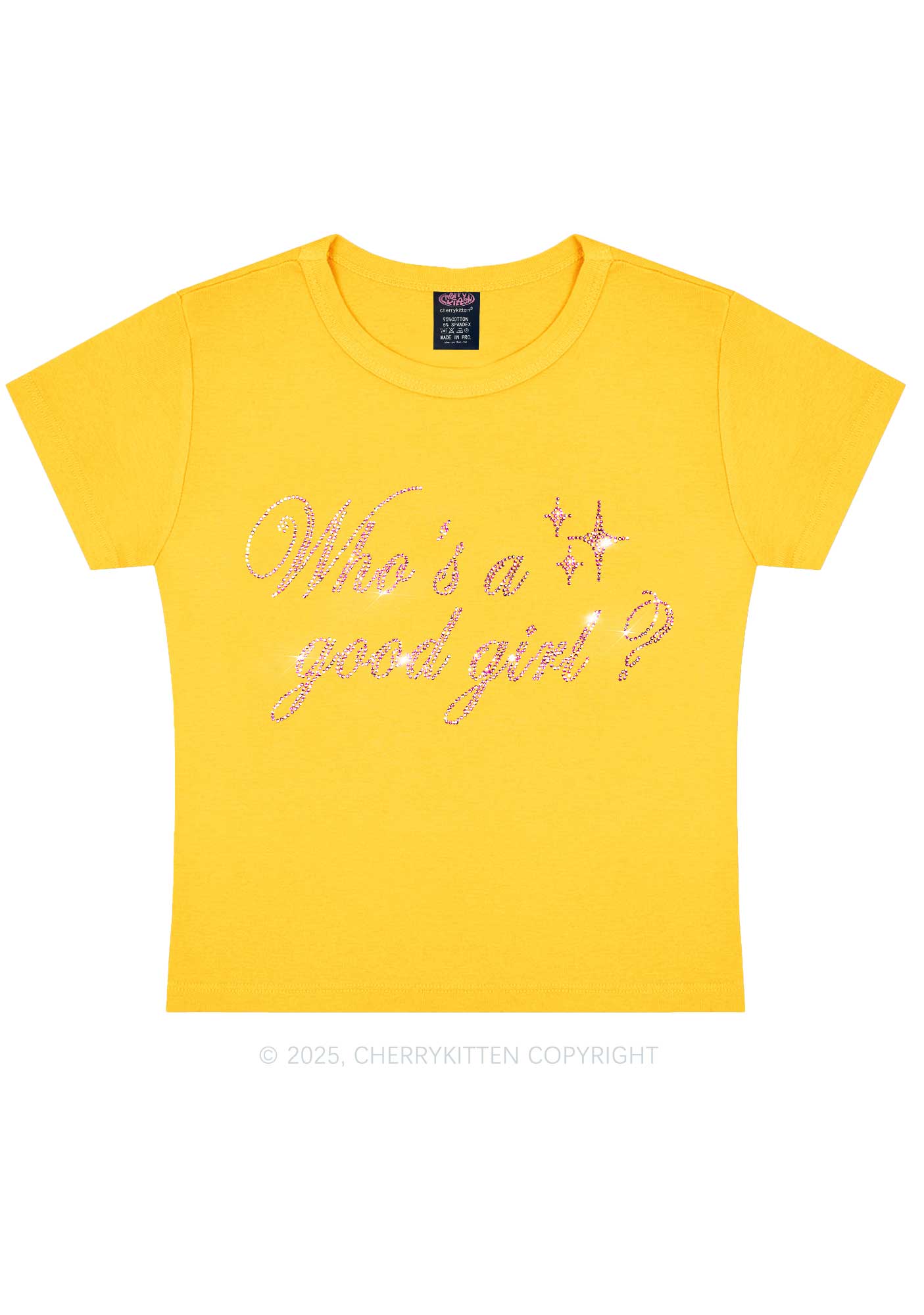 Rhinestone Whos A Good Girl Y2K Baby Tee Cherrykitten - Image 5