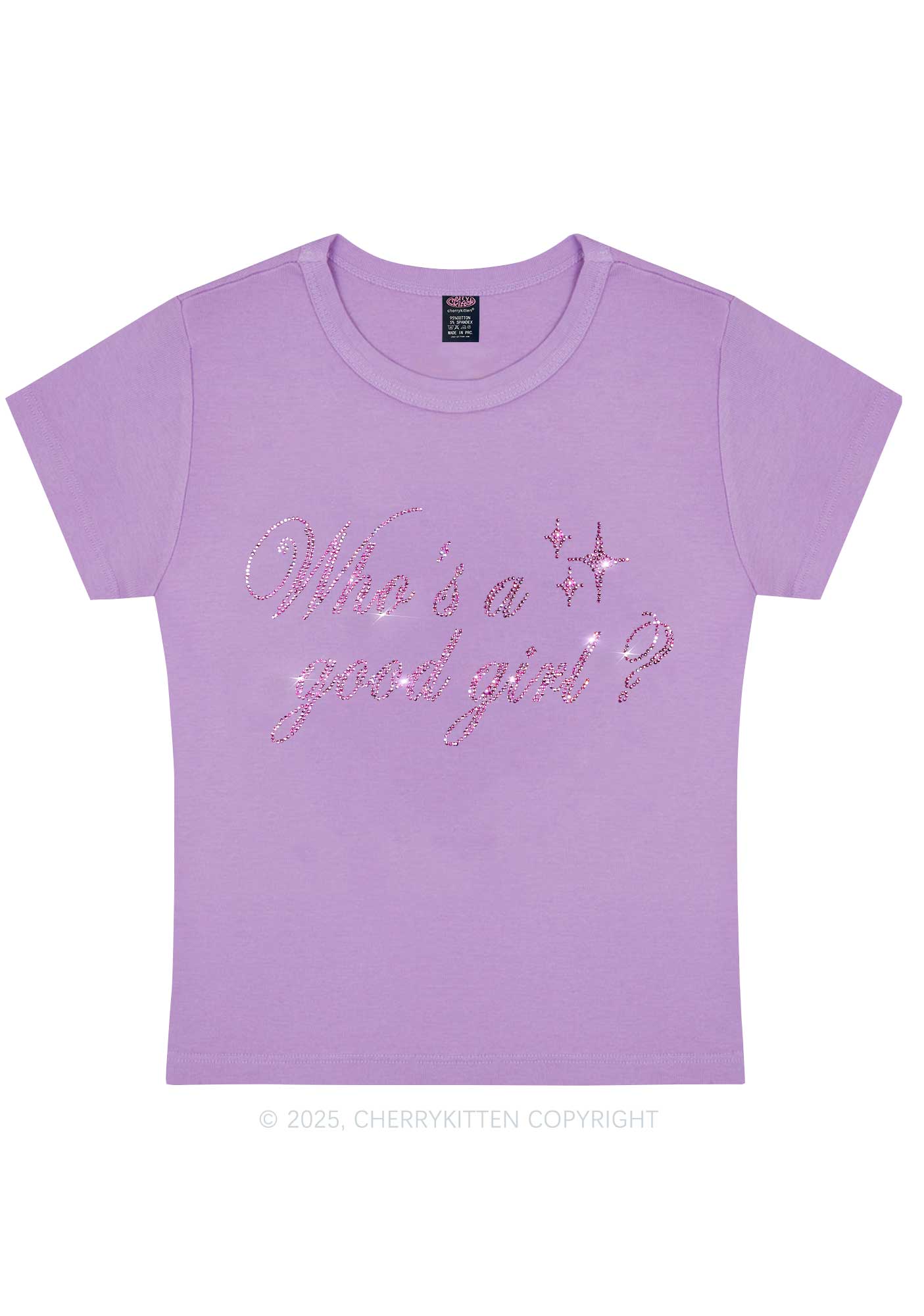 Rhinestone Whos A Good Girl Y2K Baby Tee Cherrykitten - Image 6