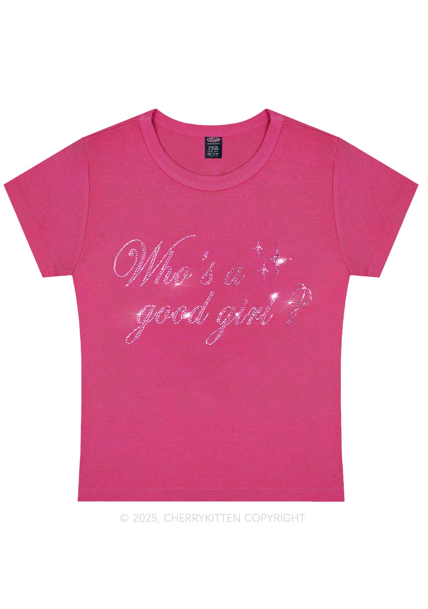 Rhinestone Whos A Good Girl Y2K Baby Tee Cherrykitten - Image 7