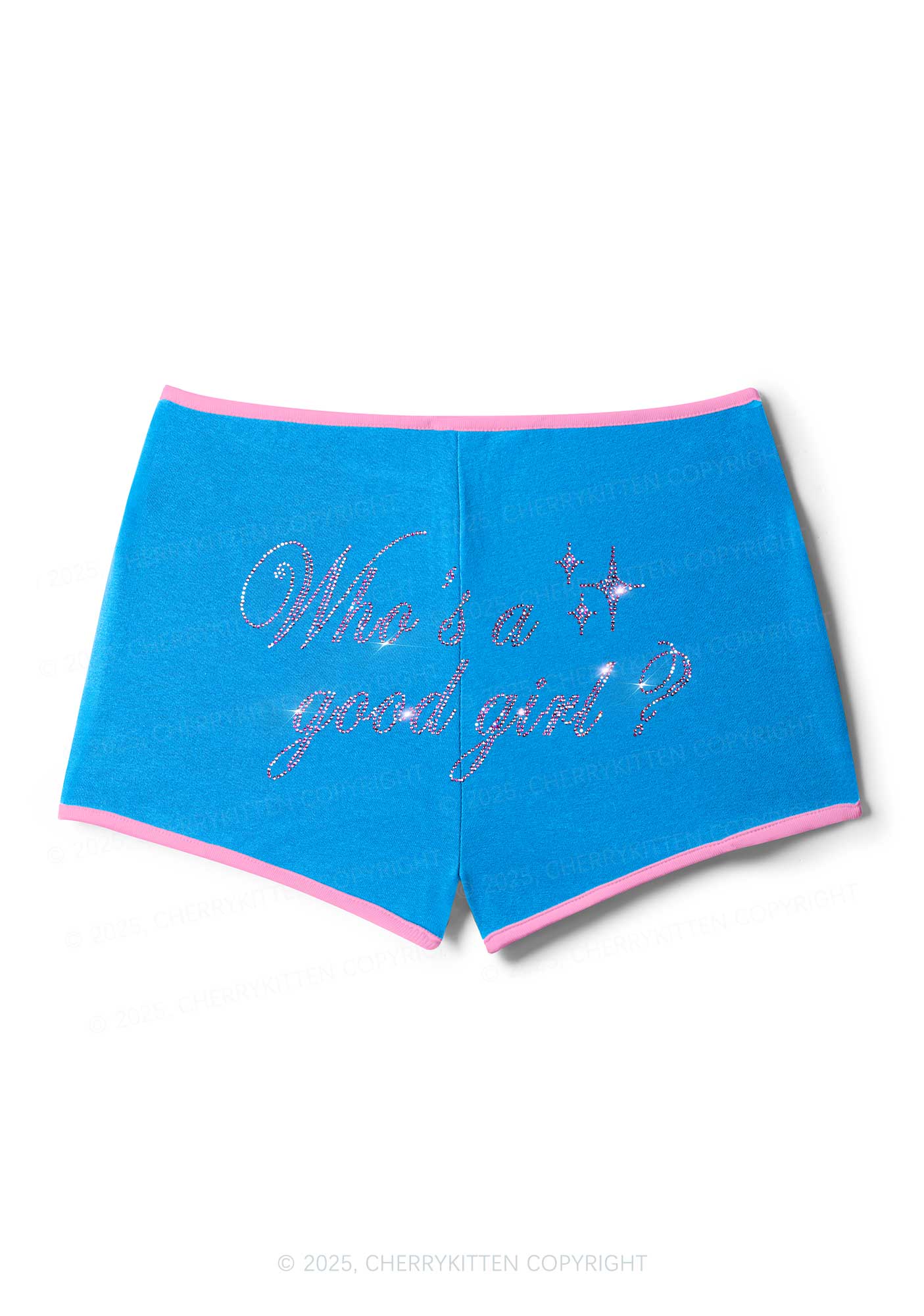 Rhinestone Whos A Good Girl Y2K Booty Shorts Cherrykitten - Image 4