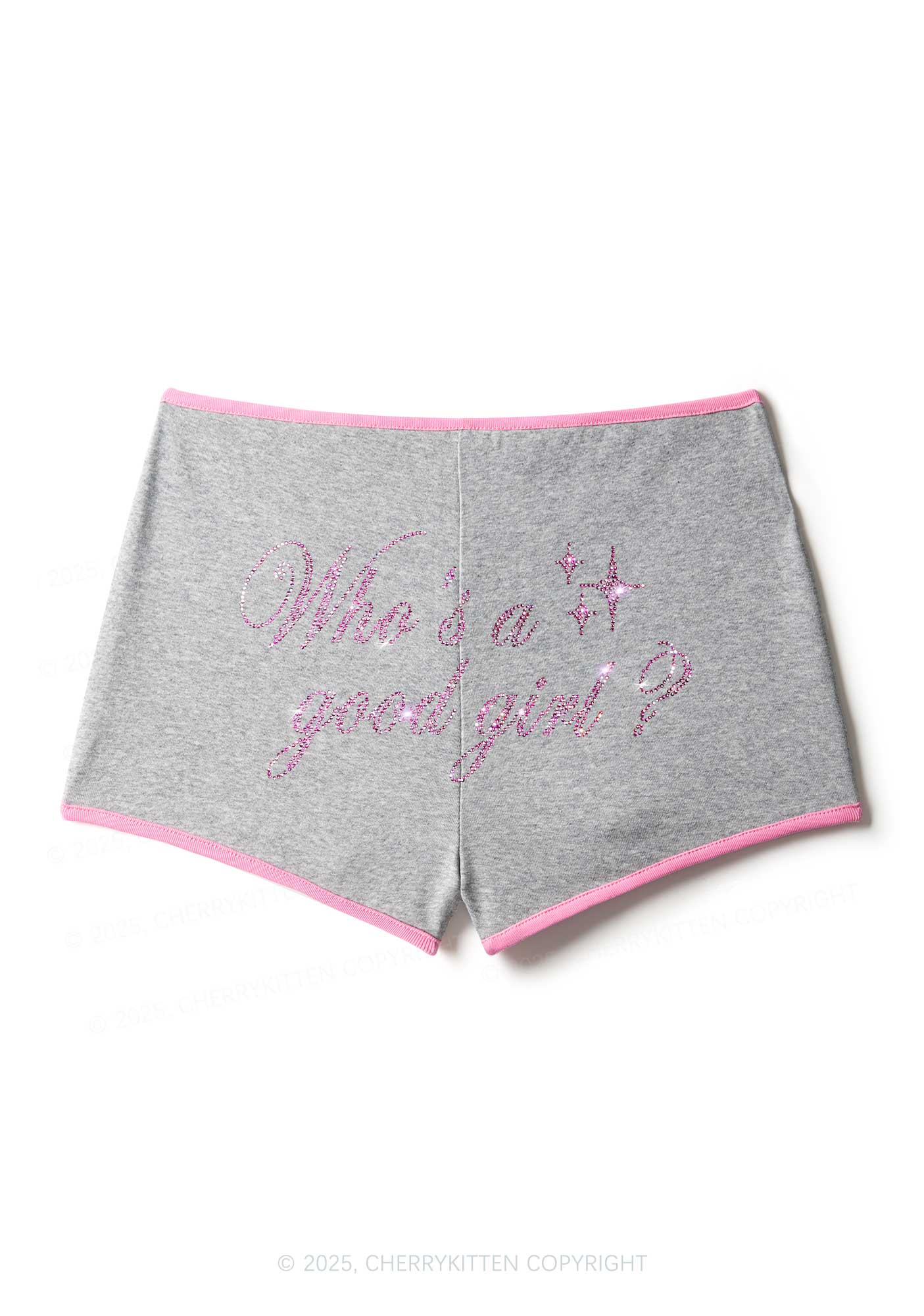 Rhinestone Whos A Good Girl Y2K Booty Shorts Cherrykitten - Image 5
