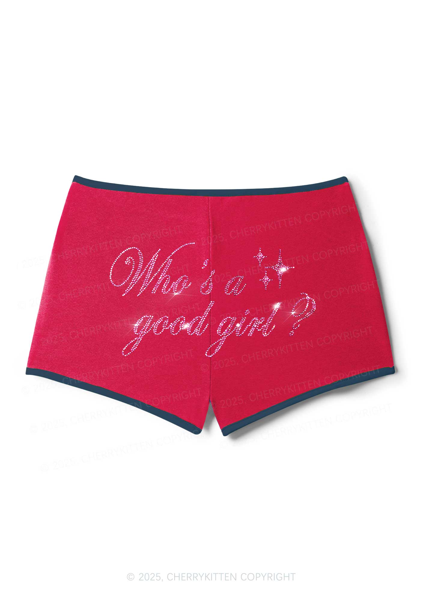 Rhinestone Whos A Good Girl Y2K Booty Shorts Cherrykitten - Image 6
