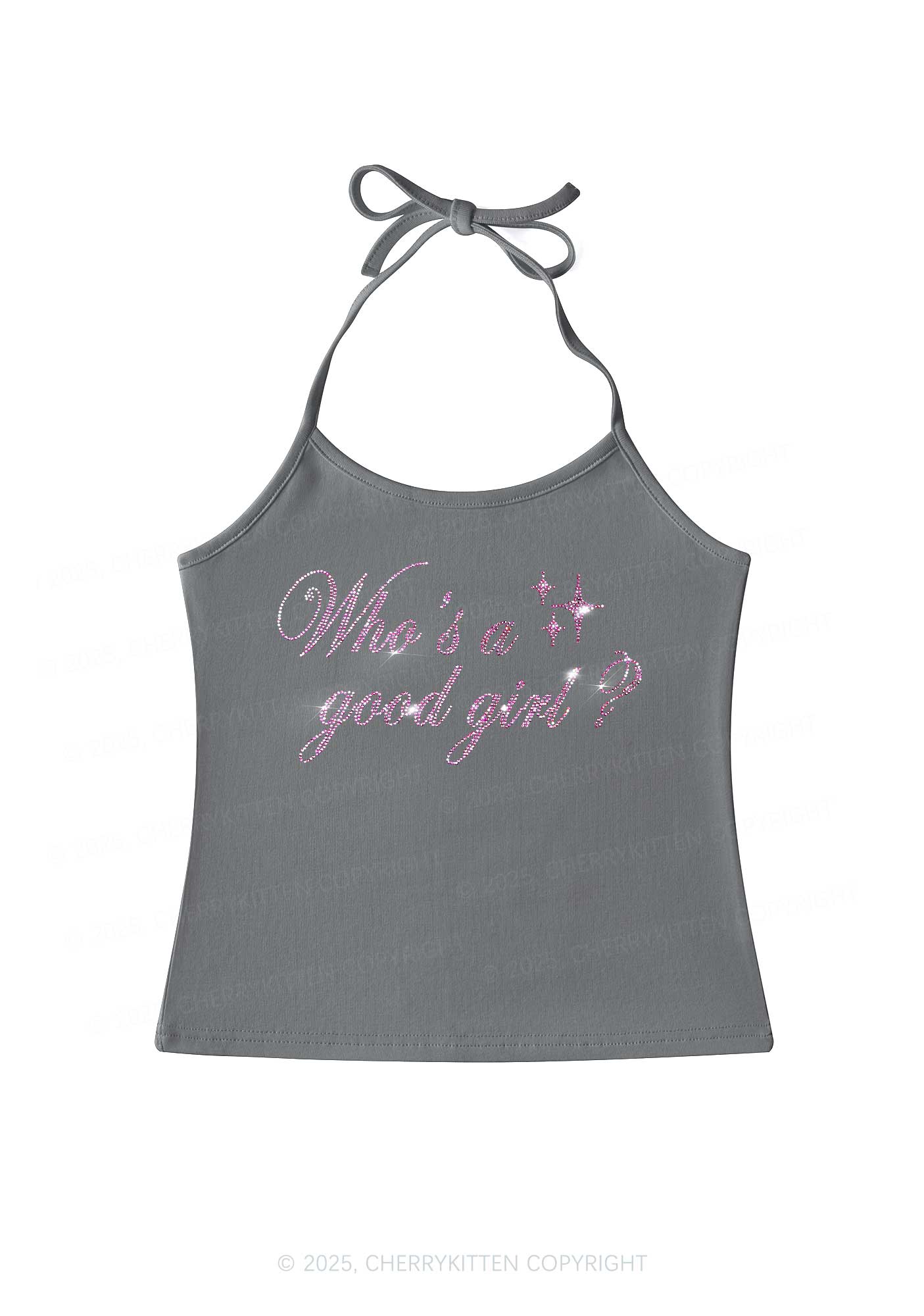 Rhinestone Whos A Good Girl Y2K Halter Neck Cami Cherrykitten - Image 2