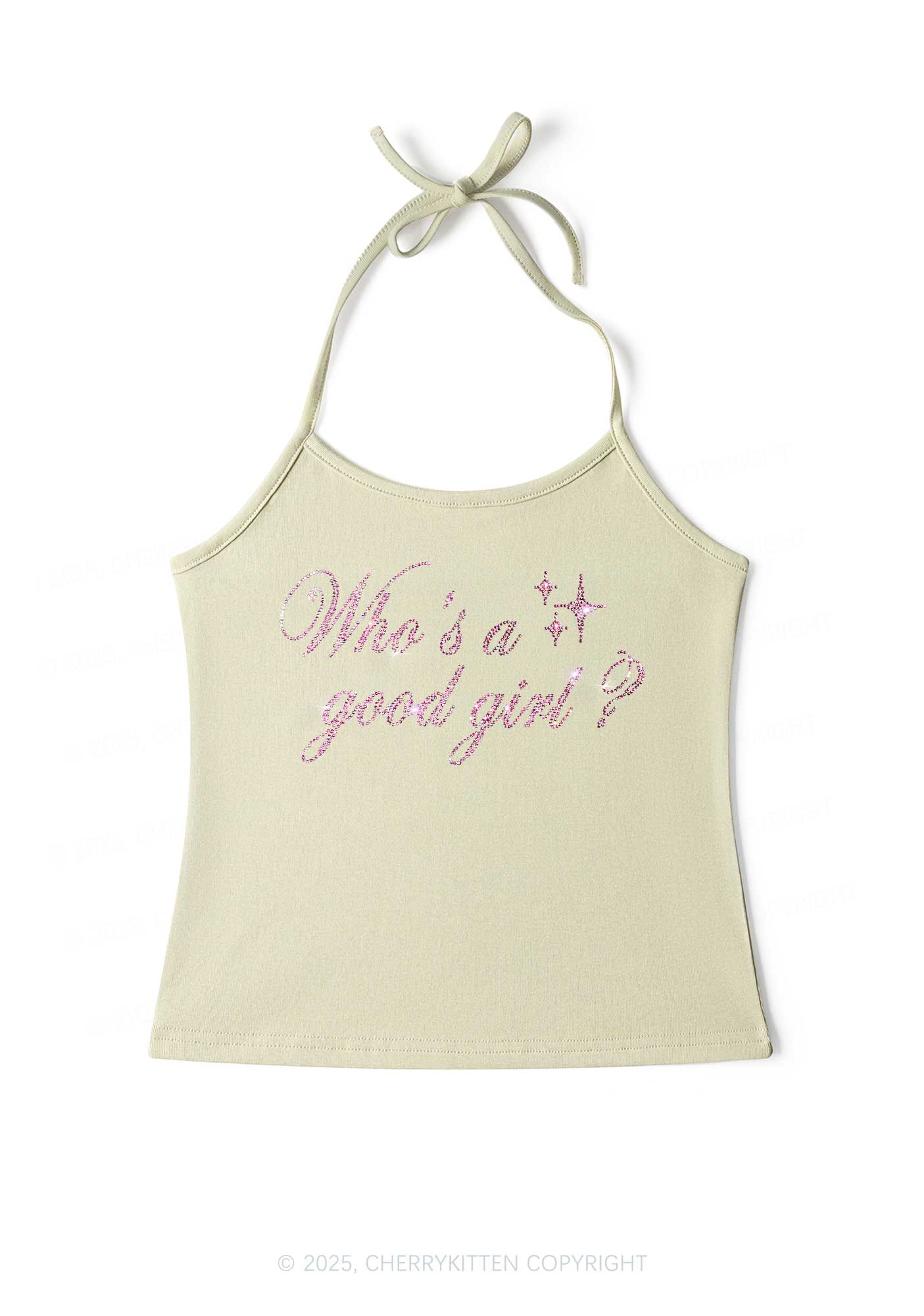 Rhinestone Whos A Good Girl Y2K Halter Neck Cami Cherrykitten - Image 3