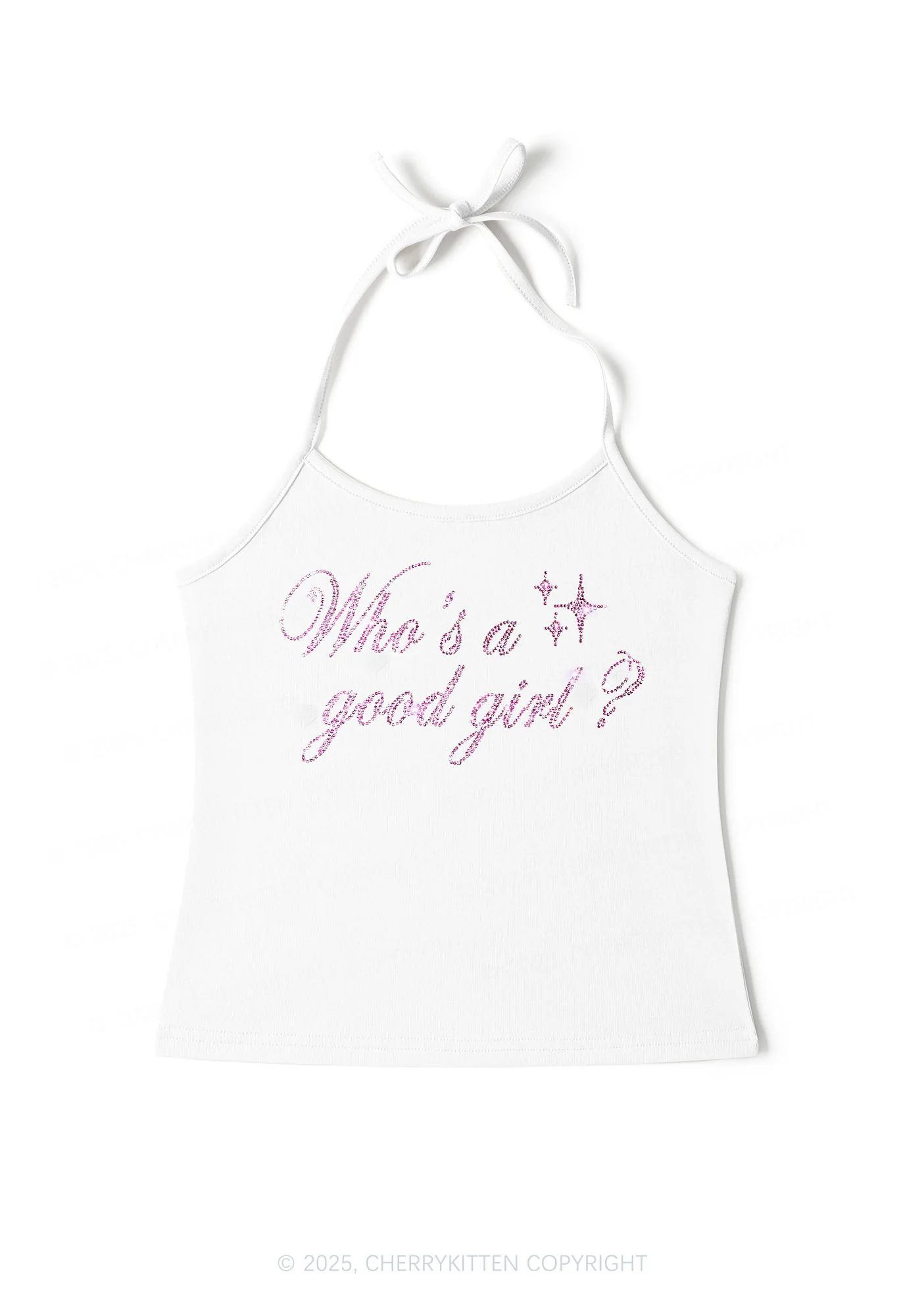 Rhinestone Whos A Good Girl Y2K Halter Neck Cami Cherrykitten - Image 4