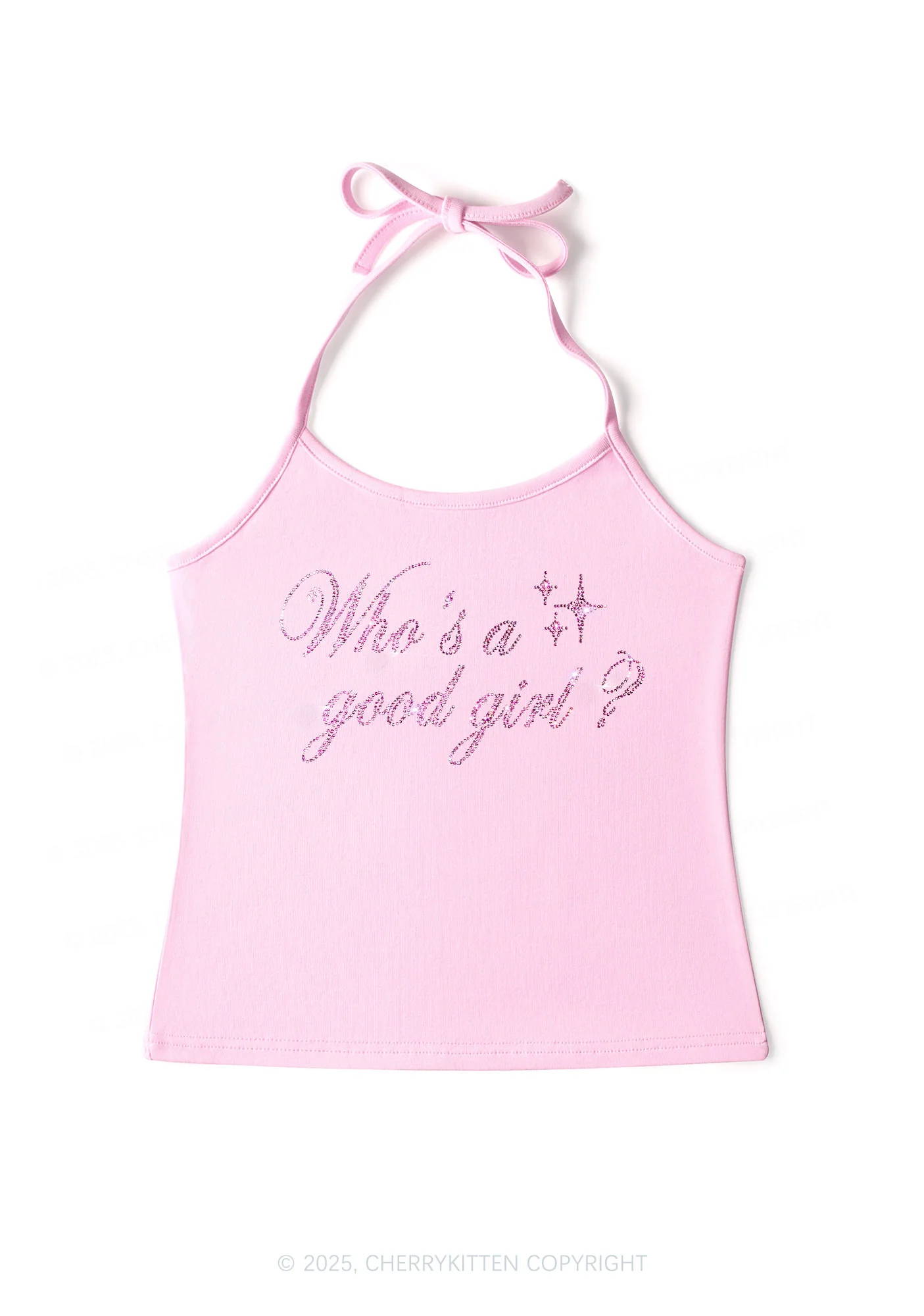 Rhinestone Whos A Good Girl Y2K Halter Neck Cami Cherrykitten - Image 5