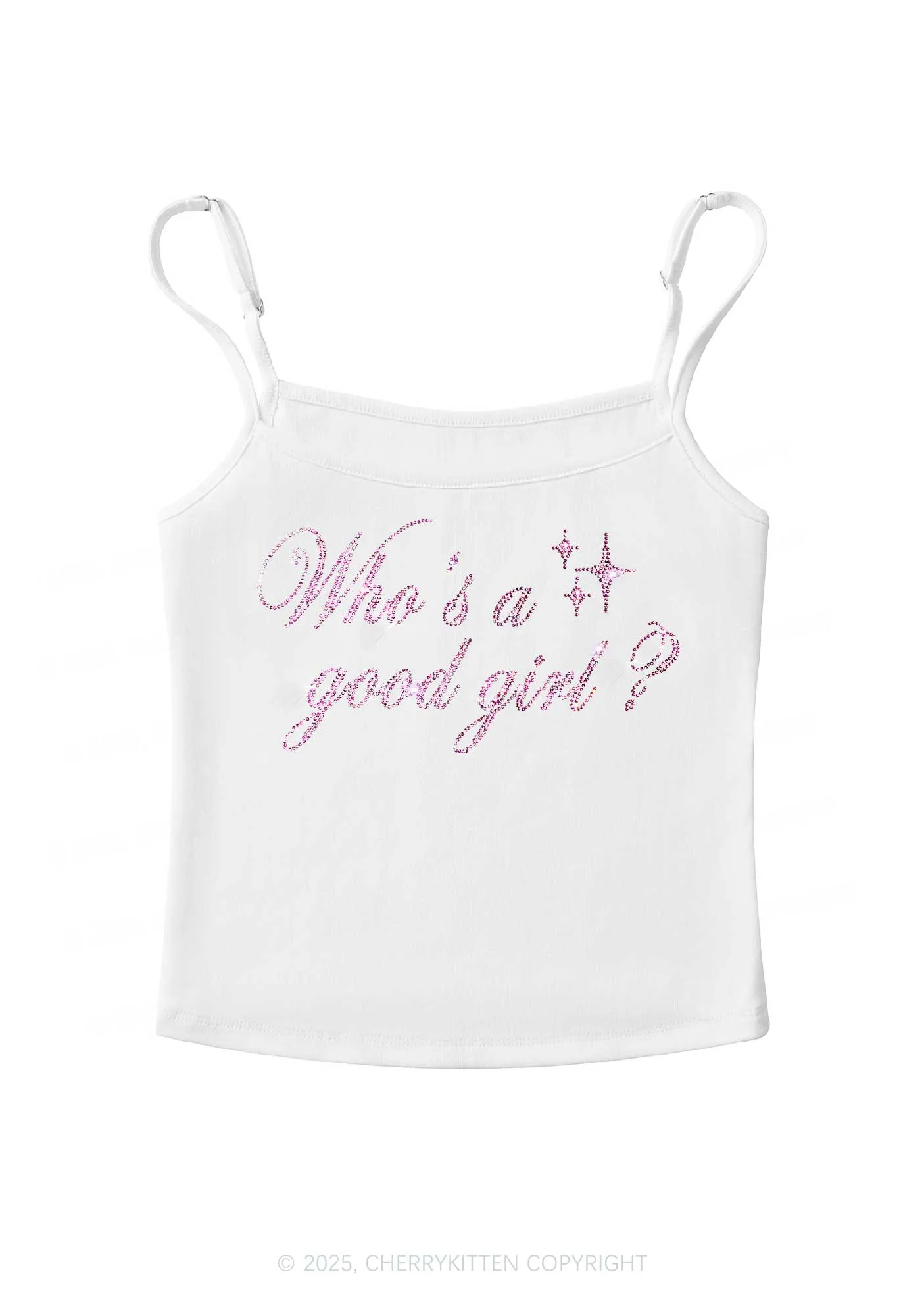 Rhinestone Whos A Good Girl Y2K Spaghetti Strap Cami Cherrykitten - Image 3