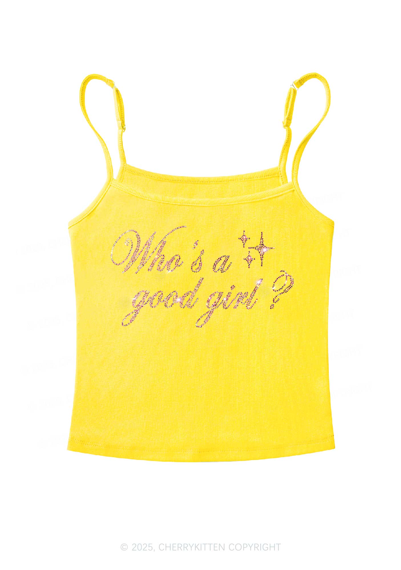 Rhinestone Whos A Good Girl Y2K Spaghetti Strap Cami Cherrykitten - Image 4