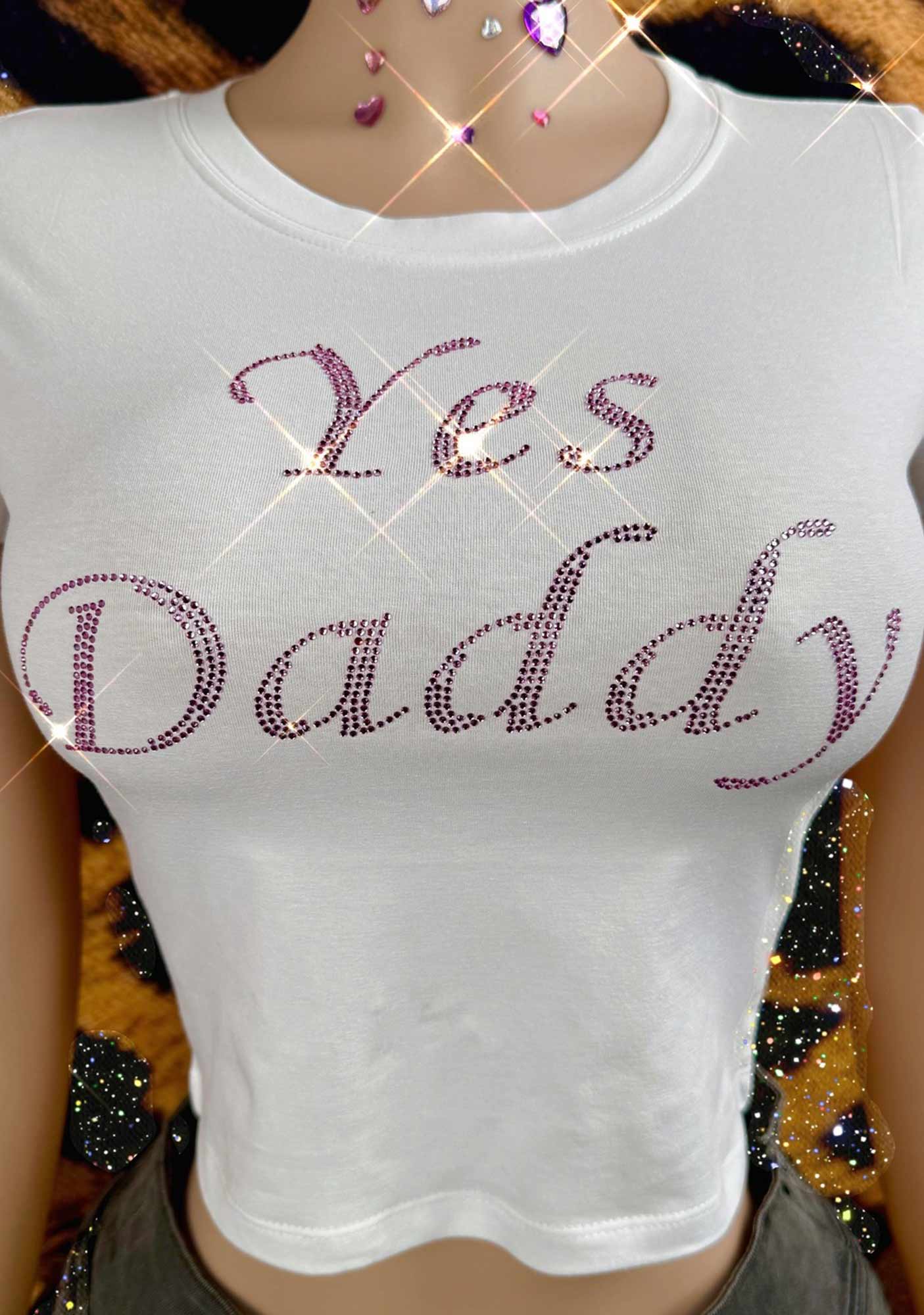 Rhinestone Yes Daddy Y2K Baby Tee Cherrykitten - Image 2
