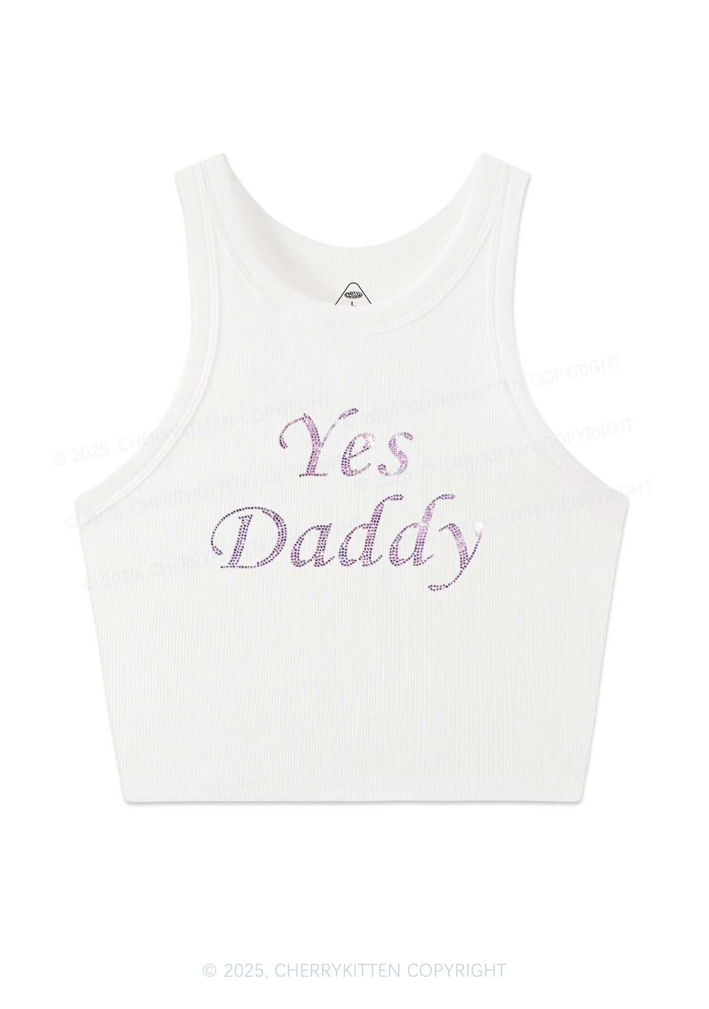 Rhinestone Yes Daddy Y2K Crop Tank Top Cherrykitten - Image 3