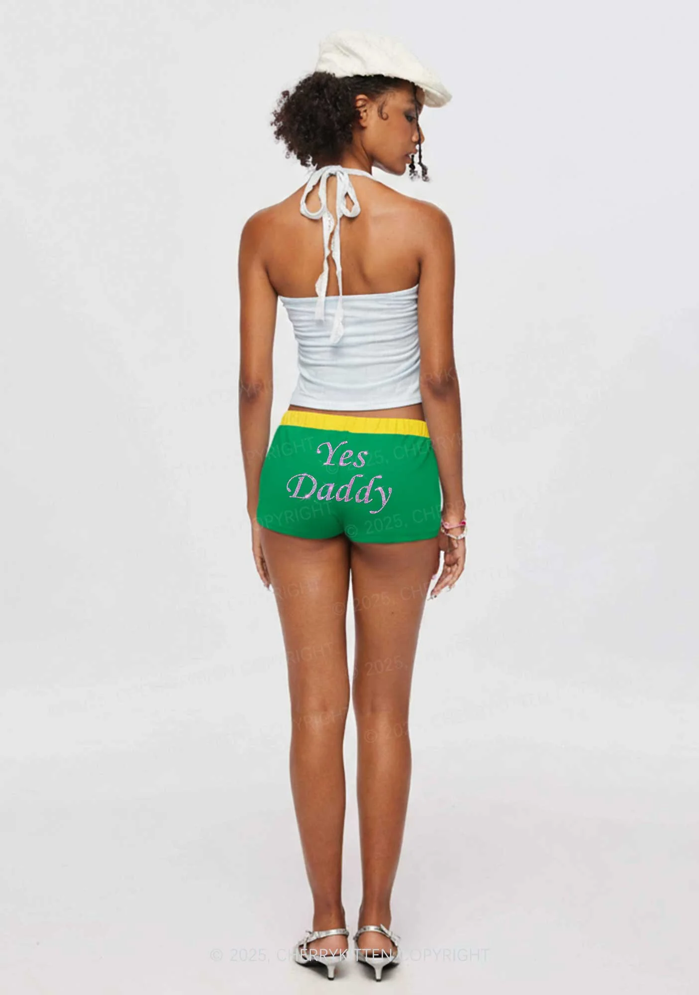 Rhinestone Yes Daddy Y2K Drawstring Mini Shorts Cherrykitten - Image 2