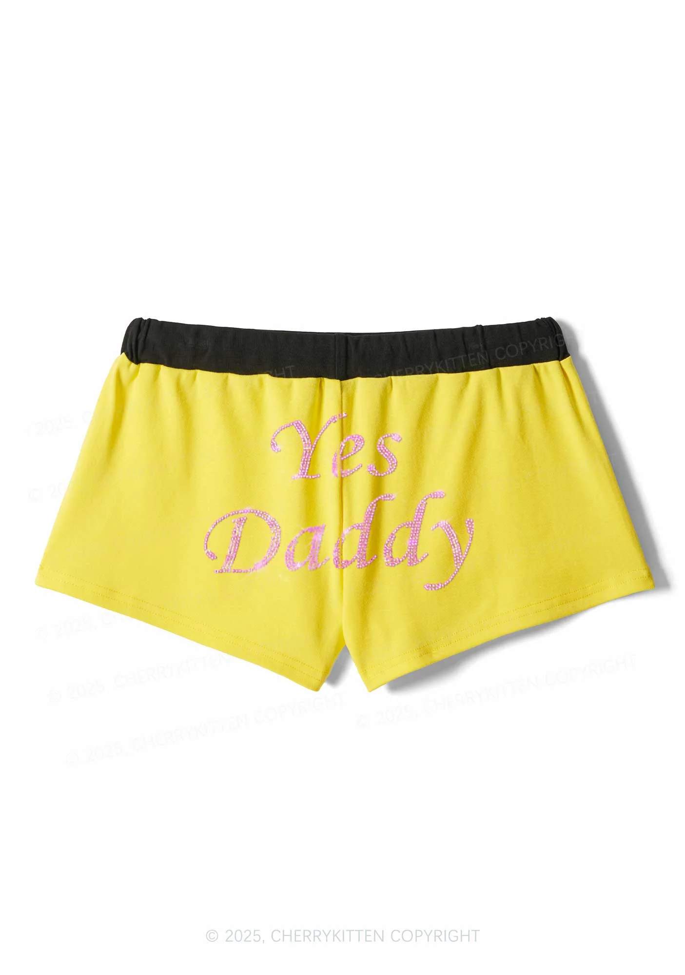 Rhinestone Yes Daddy Y2K Drawstring Mini Shorts Cherrykitten - Image 4