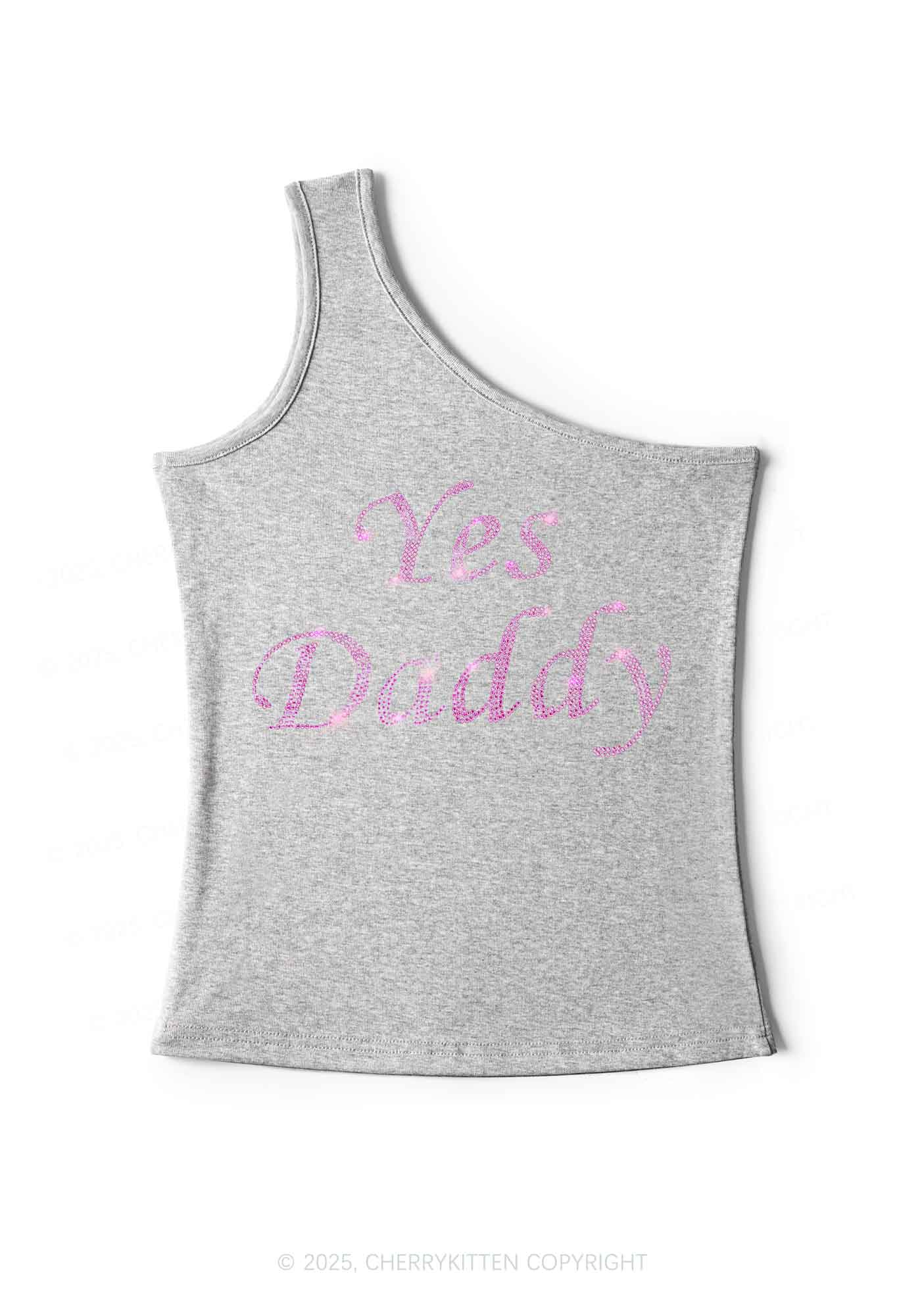 Rhinestone Yes Daddy Y2K One Shoulder Tank Top Cherrykitten - Image 6