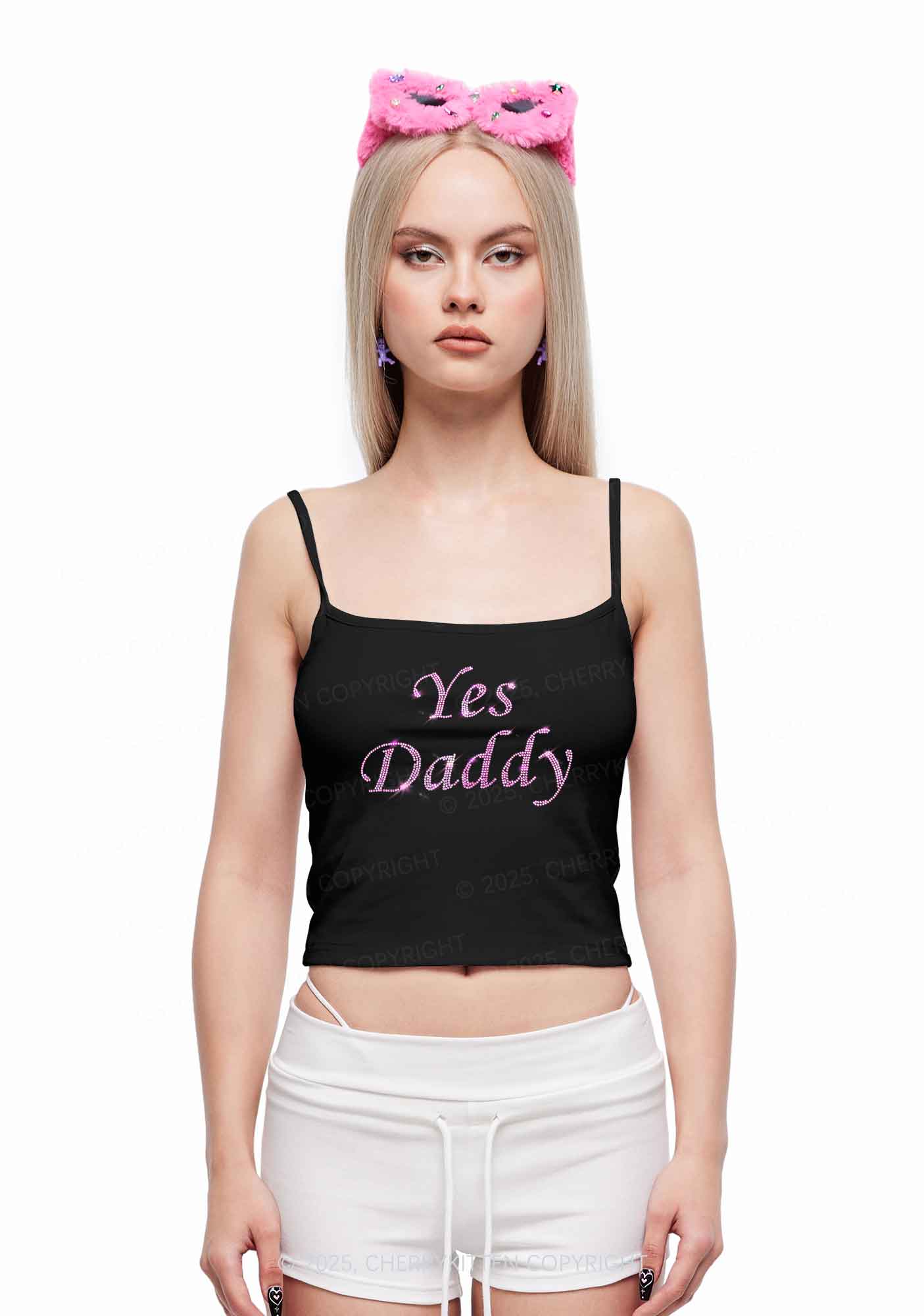 Rhinestone Yes Daddy Y2K Spaghetti Strap Cami Cherrykitten - Image 2