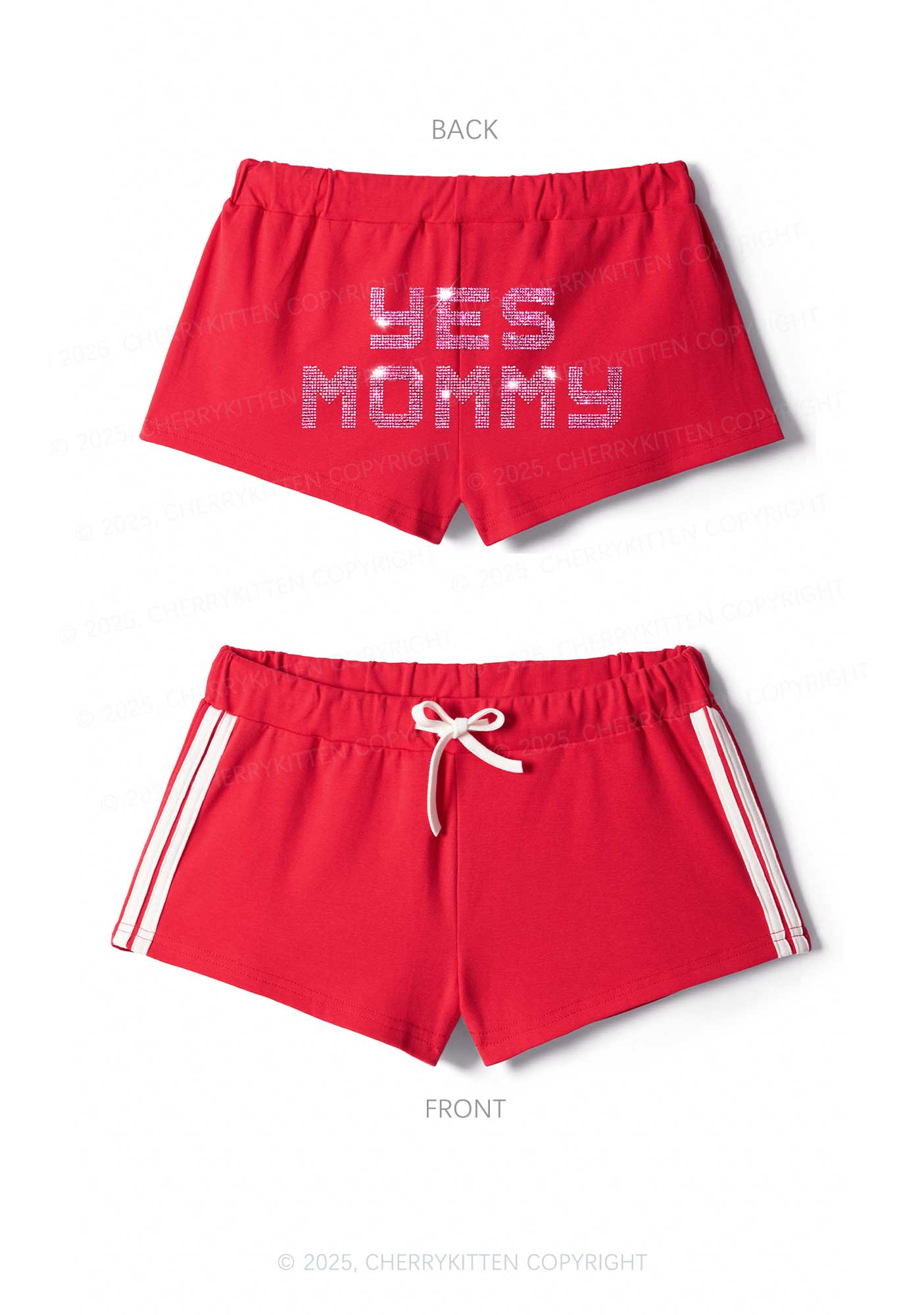 Rhinestone Yes Mommy Y2K Drawstring Mini Shorts Cherrykitten - Image 5