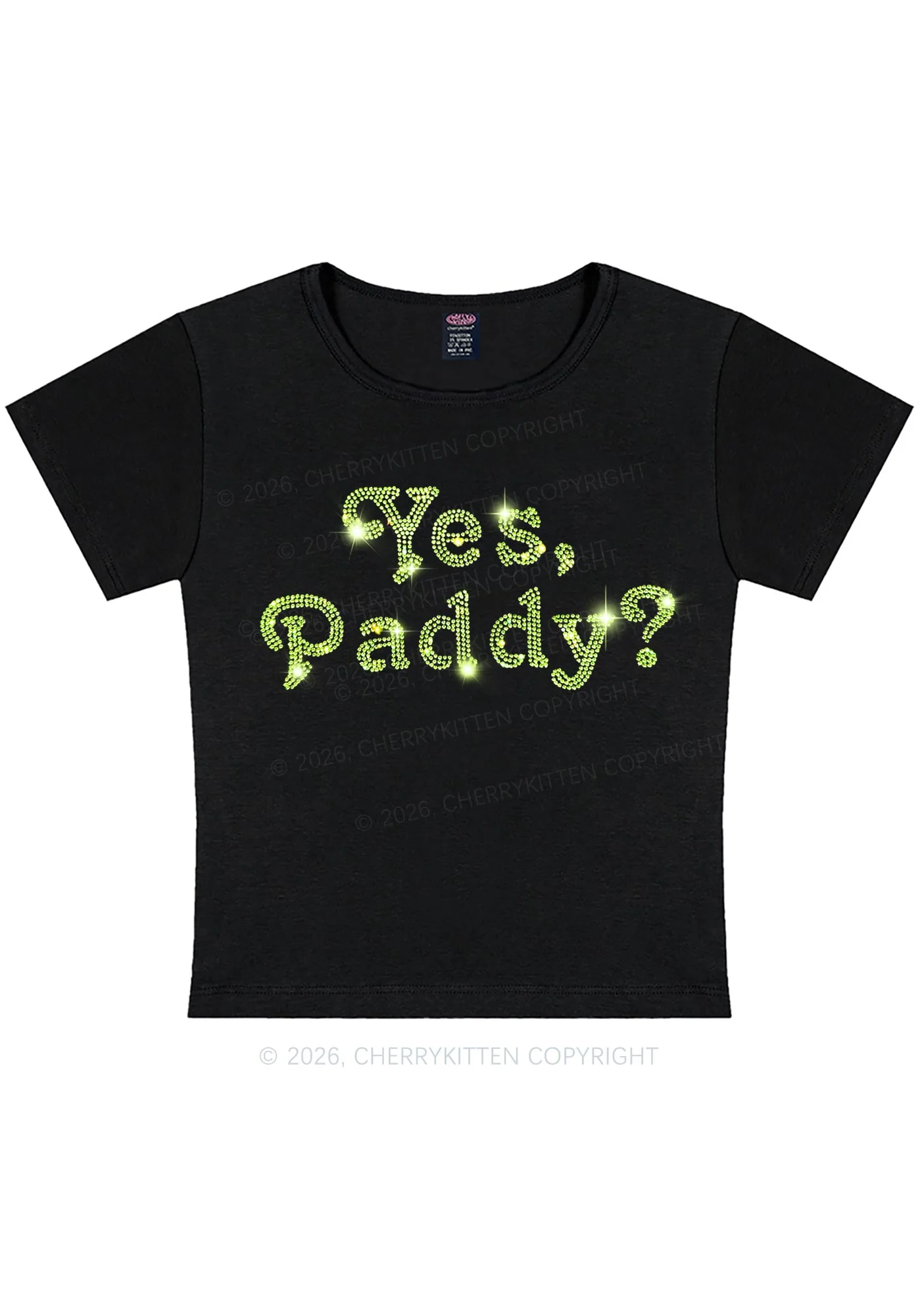 Rhinestone Yes Paddy St Patricks Y2K Baby Tee Cherrykitten - Image 3